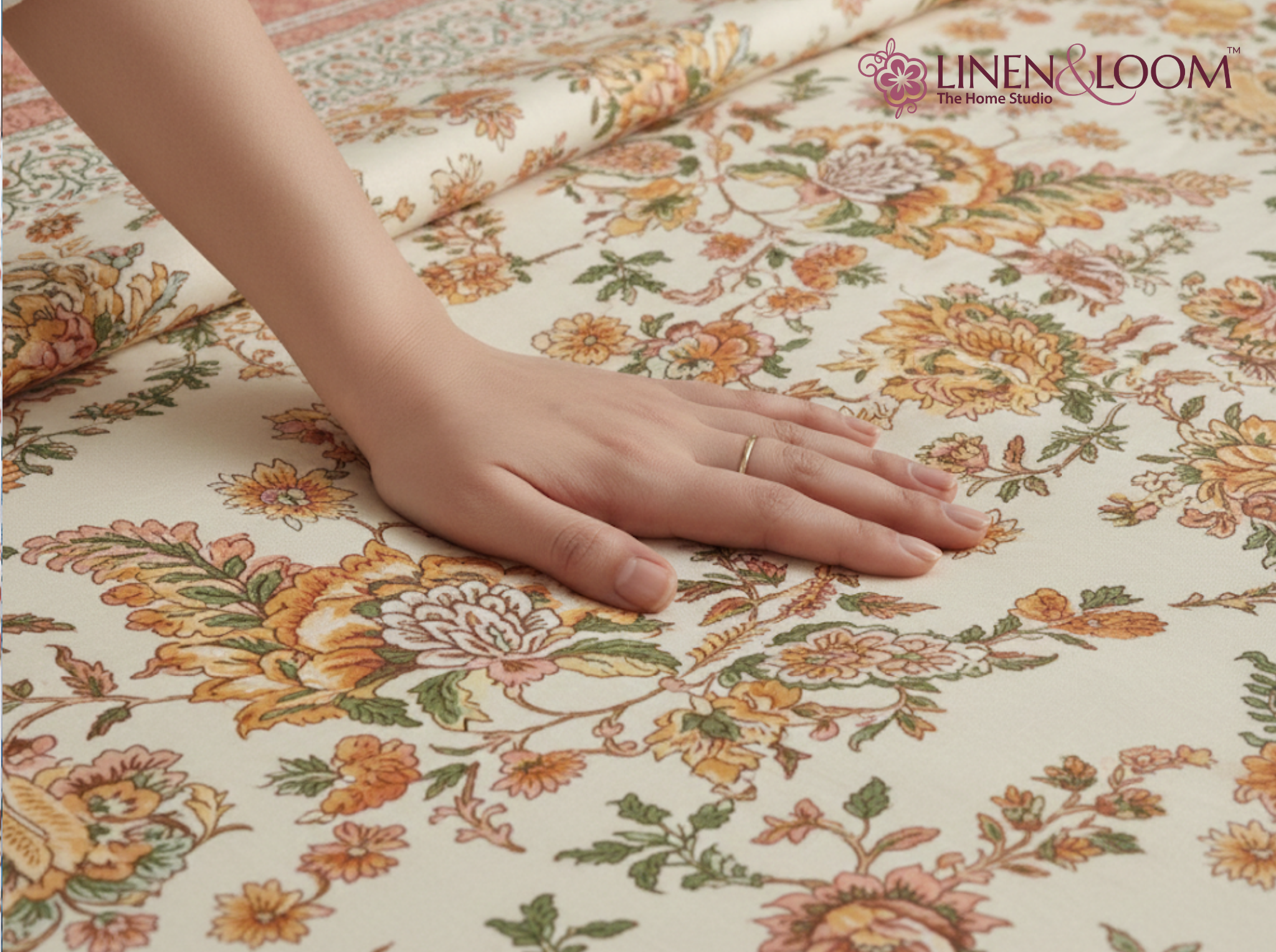 Gul Rosé-Peach — Linen & Loom Maharani Motifs Premium 100% Pure Cotton King Size (90x108) Double Bed Bedsheet with 2 Pillow Covers || Floral Printed Elegant Bedroom Bedding Set || 240 TC