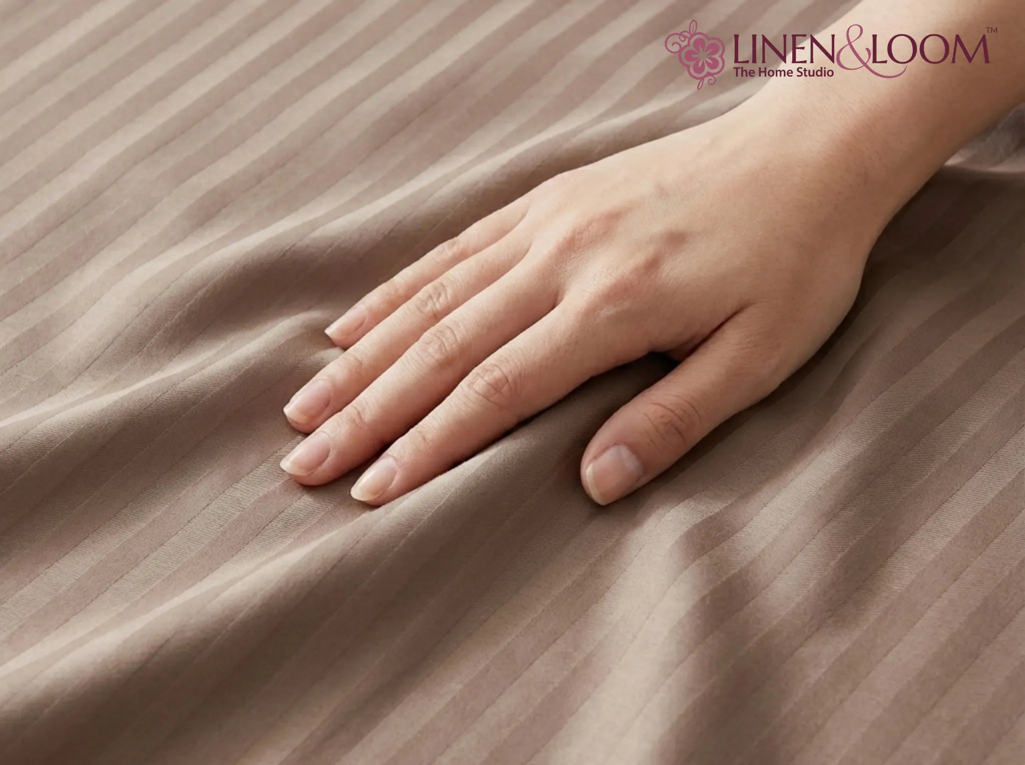 Light Brown - Linen & Loom Elegance Series King Size Bedsheet (90 x 100 Inches) with 2 Pillow Covers | Luxury Striped Cotton Blend | 200 TC | Soft, Breathable & Hotel-Style Finish