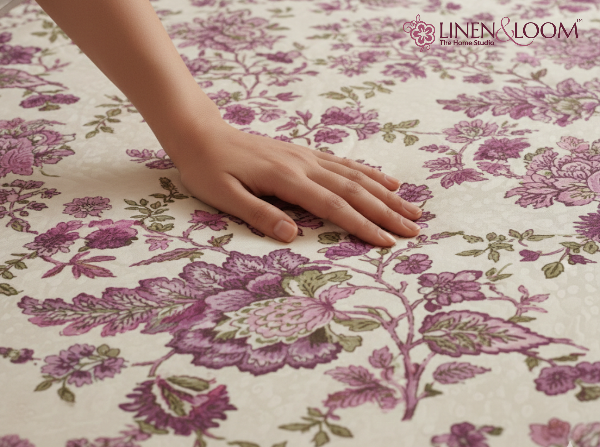 Gul Rosé-Lilac — Linen & Loom Maharani Motifs Premium 100% Pure Cotton King Size (90x108) Double Bed Bedsheet with 2 Pillow Covers || Floral Printed Elegant Bedroom Bedding Set || 240 TC