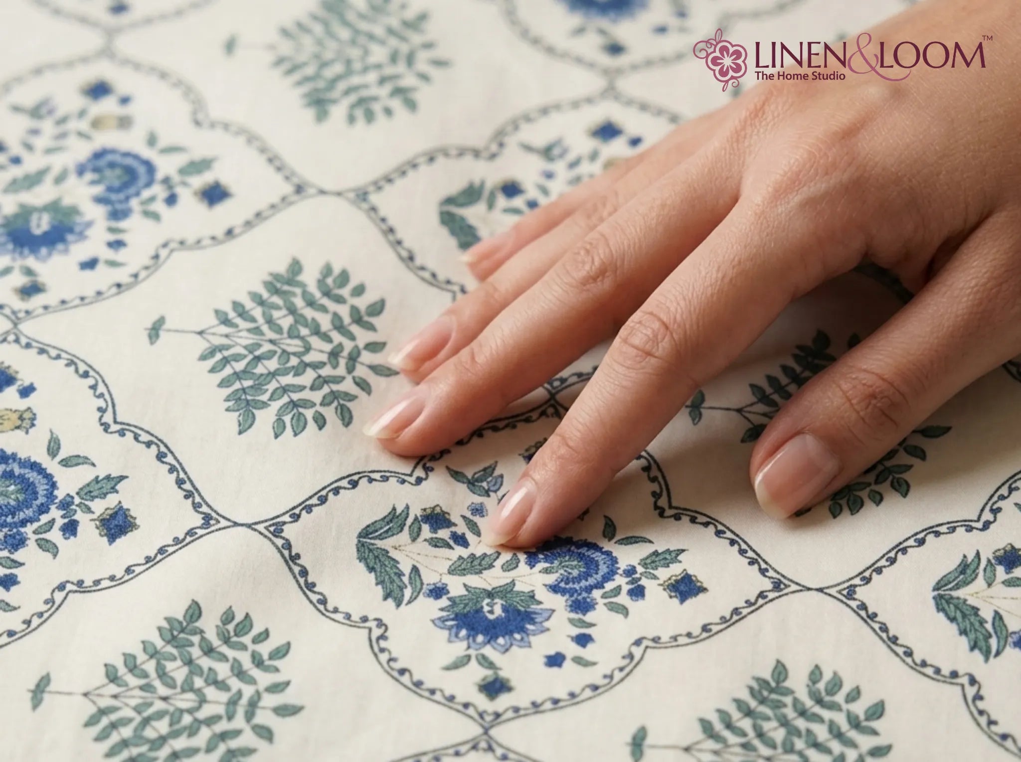 Maharani Bagh - Blue - Linen & Loom The Natural Collection - 100% Pure Cotton Single Bedsheet (60 x 90 Inches) with 1 Pillow Cover | 240 TC - Soft & Breathable Cotton Bed Sheet for Bedroom
