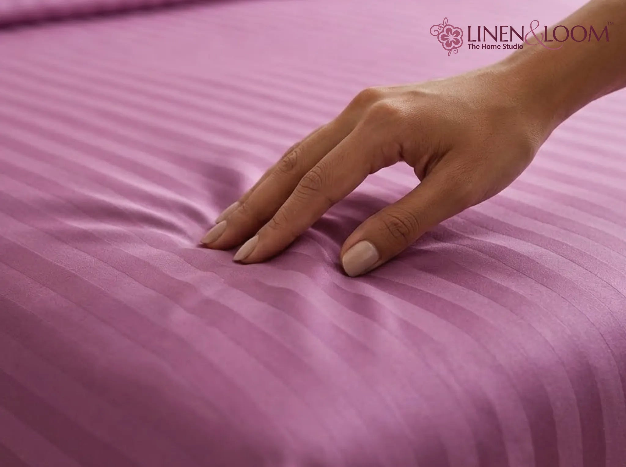 Rose Pink - Linen & Loom Elegance Series (60x90 inches) Bedsheet with 1 Pillow Cover | Luxury Striped Cotton Blend Bedsheet Set | Soft, Breathable & Hotel-Style Finish | TC 200