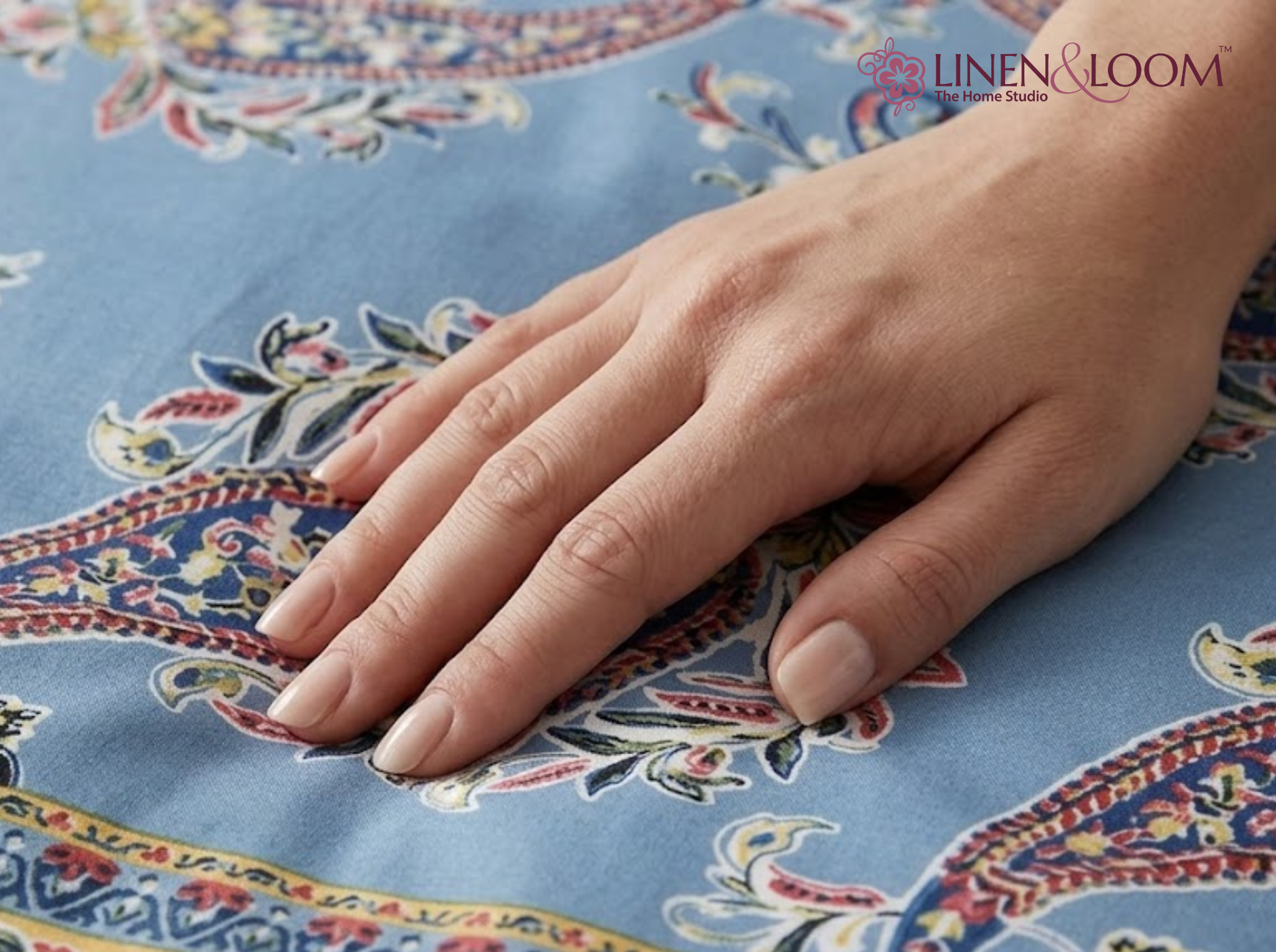 Rajwada Paisley-Blue — Linen & Loom Maharani Motifs Premium 100% Pure Cotton King Size (90x108) Double Bed Bedsheet with 2 Pillow Covers || Floral Printed Elegant Bedroom Bedding Set || 240 TC