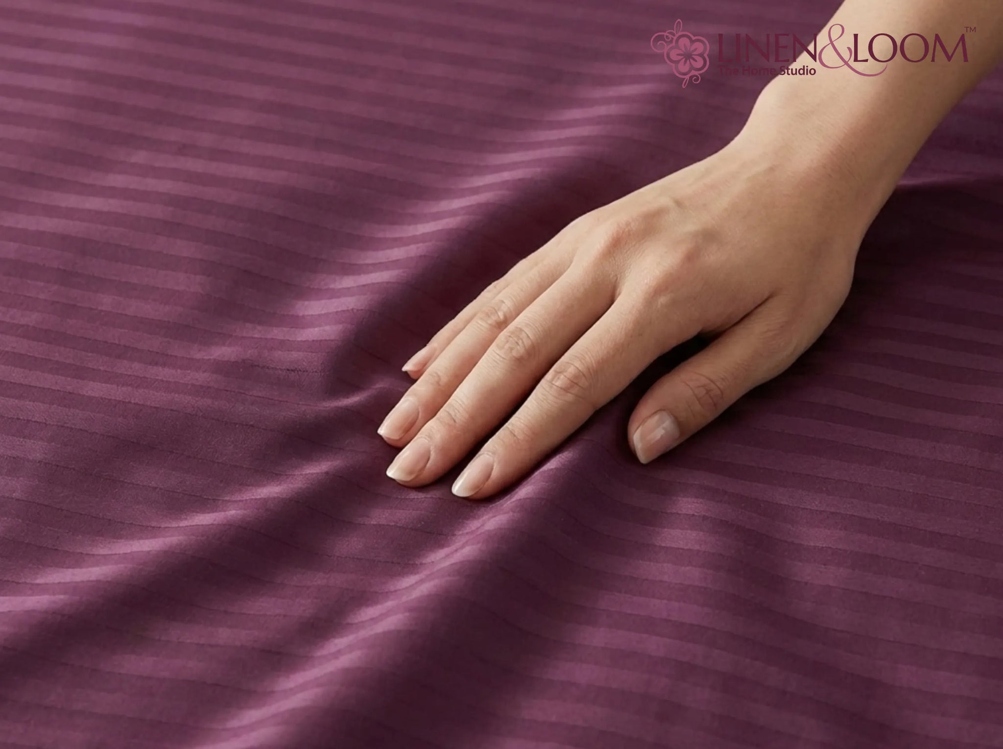 Wine - Linen & Loom Elegance Series Super King Size Bedsheet with 2 Pillow Covers | Luxury Striped Cotton Blend Bedsheet Set 200 TC | Soft, Breathable & Hotel-Style Finish (108 x 108 inches)