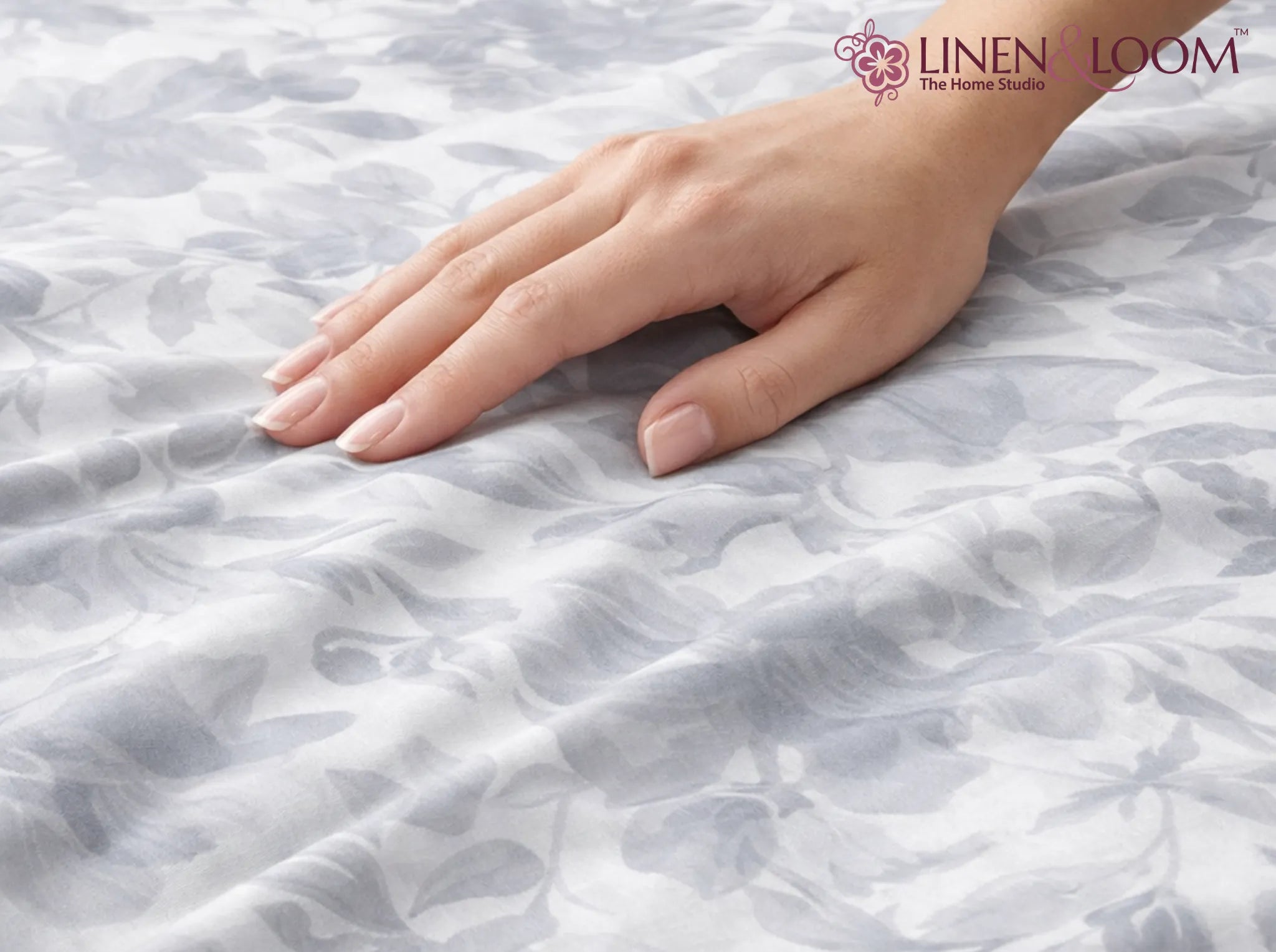 Serene Silver Garden - Linen & Loom Serenity Series Super King Size (108x108 inches) Double Bedsheet with 2 Pillow Covers || Soft Breathable Cotton Feel Bedding Set with Elegant Geometric Design || TC 240