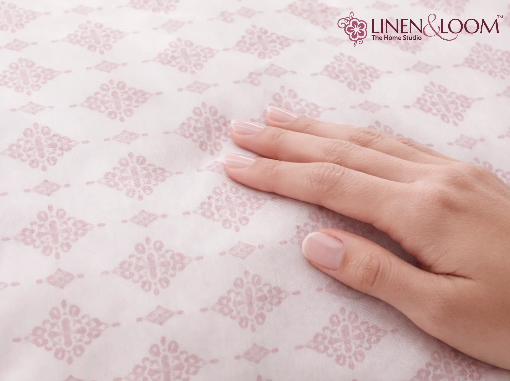 Ivory Geometry - Linen & Loom Serenity Series Super King Size (108x108 inches) Double Bedsheet with 2 Pillow Covers || Soft Breathable Cotton Feel Bedding Set with Elegant Geometric Design || TC 240