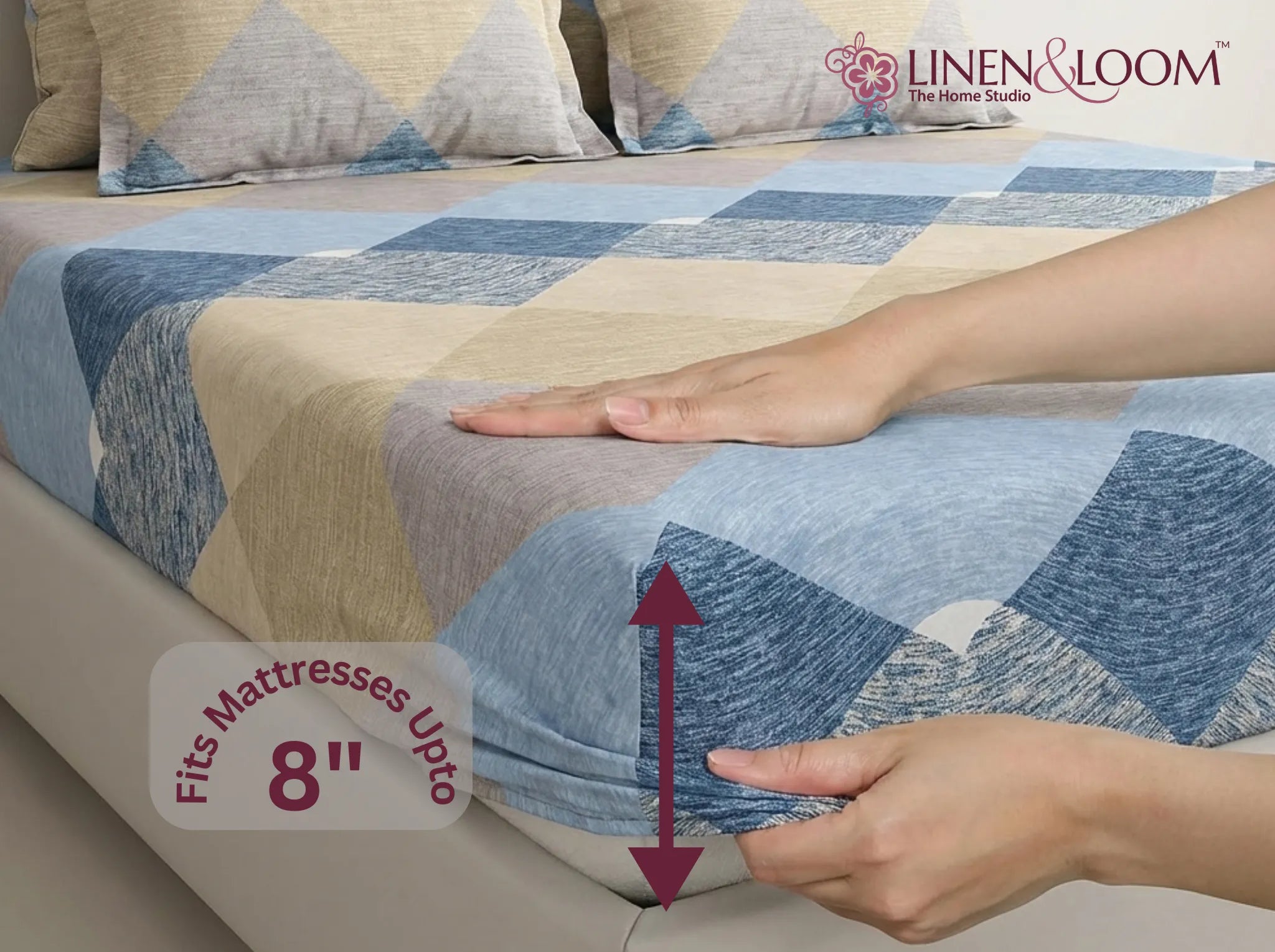 Textured Trestle - Linen & Loom Pure Comfort Series 360° Elastic Fitted Bedsheet | Soft and Comfortable Bed Linen Set for a Cozy Bedroom | 200 TC | King Size 72x78 inches + 9 inches