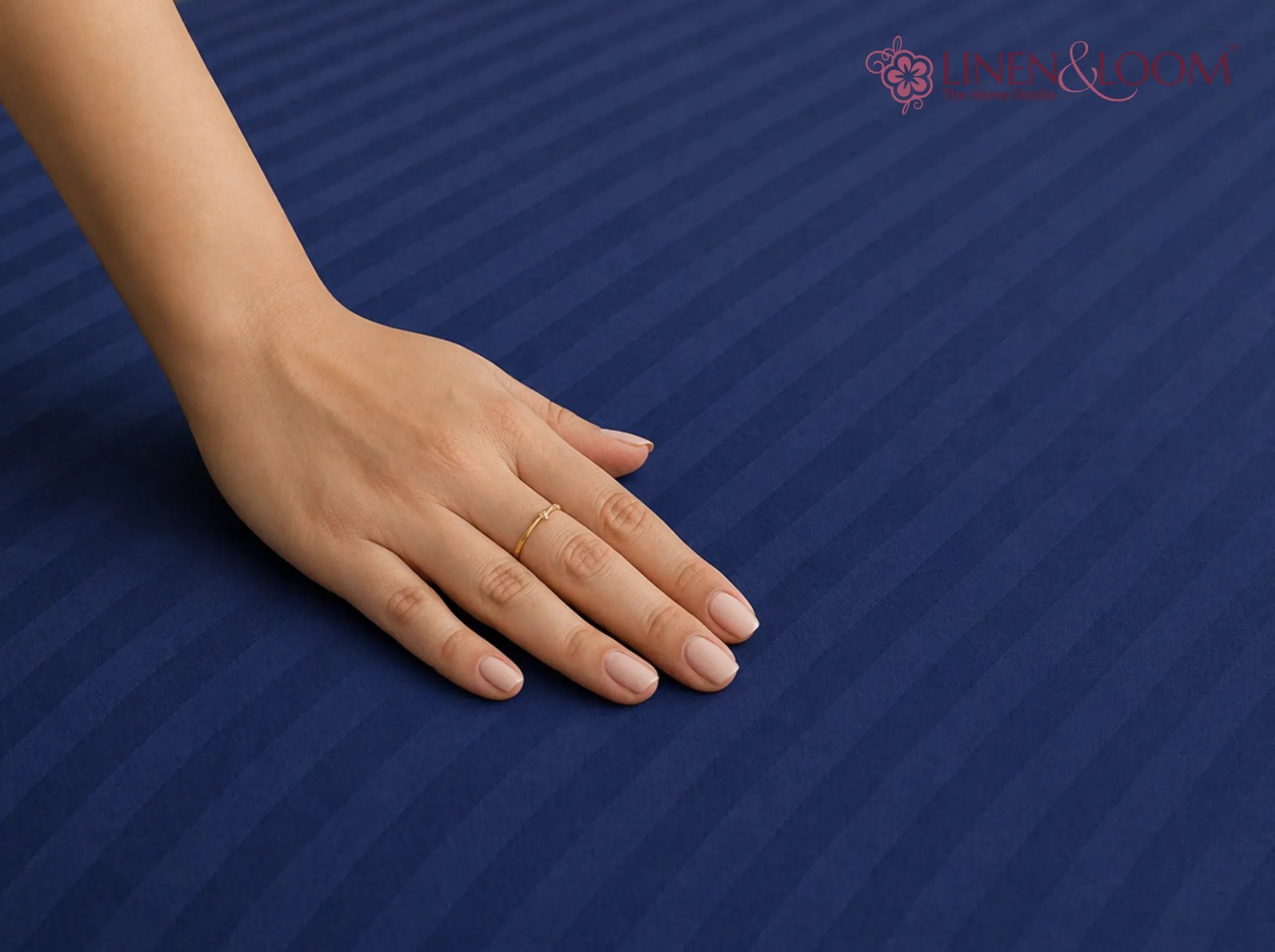 Navy Blue - Linen & Loom Elegance Series (60x90 inches) Bedsheet with 1 Pillow Cover | Luxury Striped Cotton Blend Bedsheet Set | Soft, Breathable & Hotel-Style Finish | TC 200