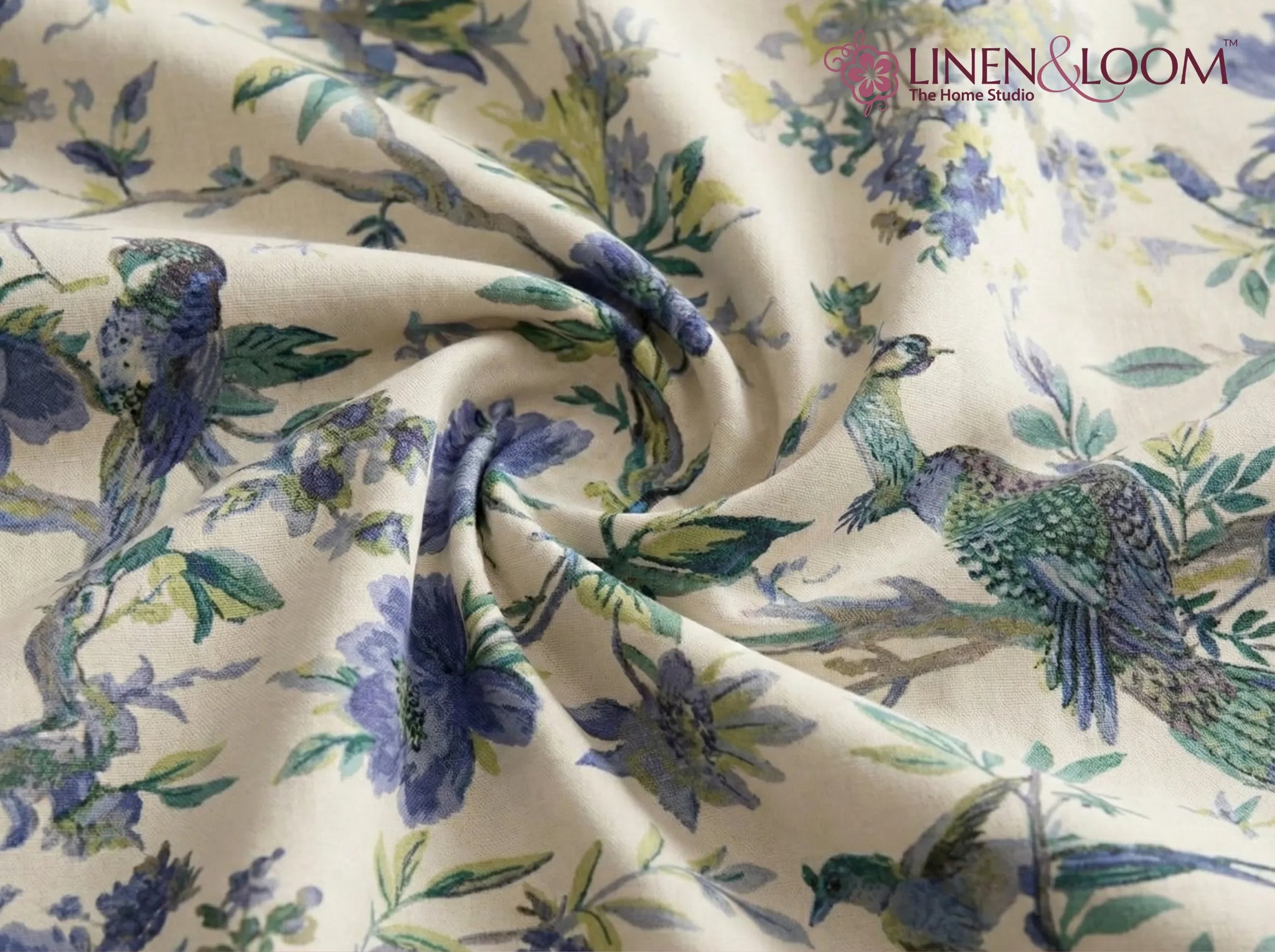 Bluebird Meadow - Linen & Loom The Natural Collection - 100% Pure Cotton Single Bedsheet (60 x 90 Inches) with 1 Pillow Cover | 240 TC - Soft & Breathable Cotton Bed Sheet for Bedroom