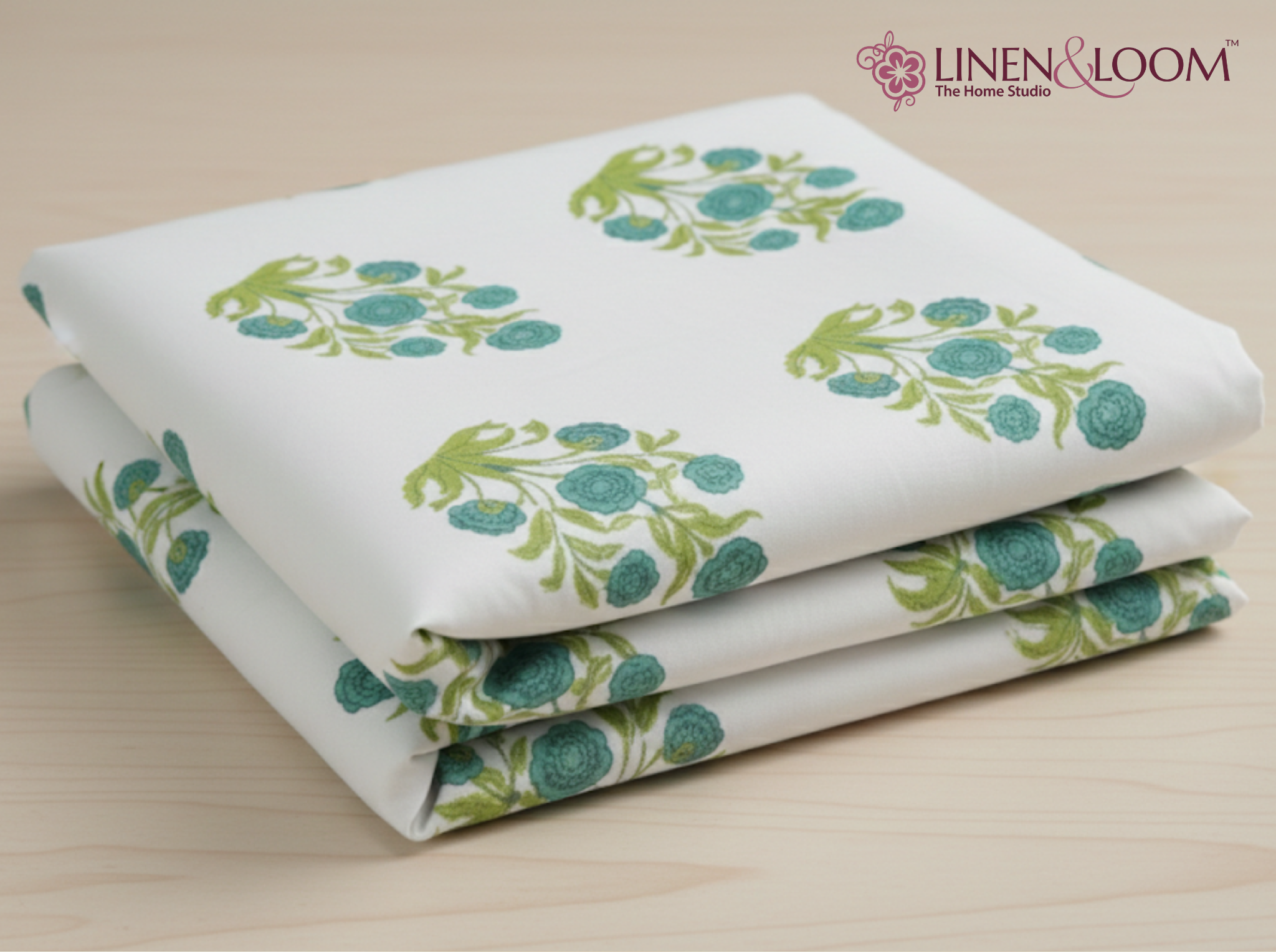 Gulshan Royale-Green — Linen & Loom Maharani Motifs Premium 100% Pure Cotton King Size (90x108) Double Bed Bedsheet with 2 Pillow Covers || Floral Printed Elegant Bedroom Bedding Set || 240 TC