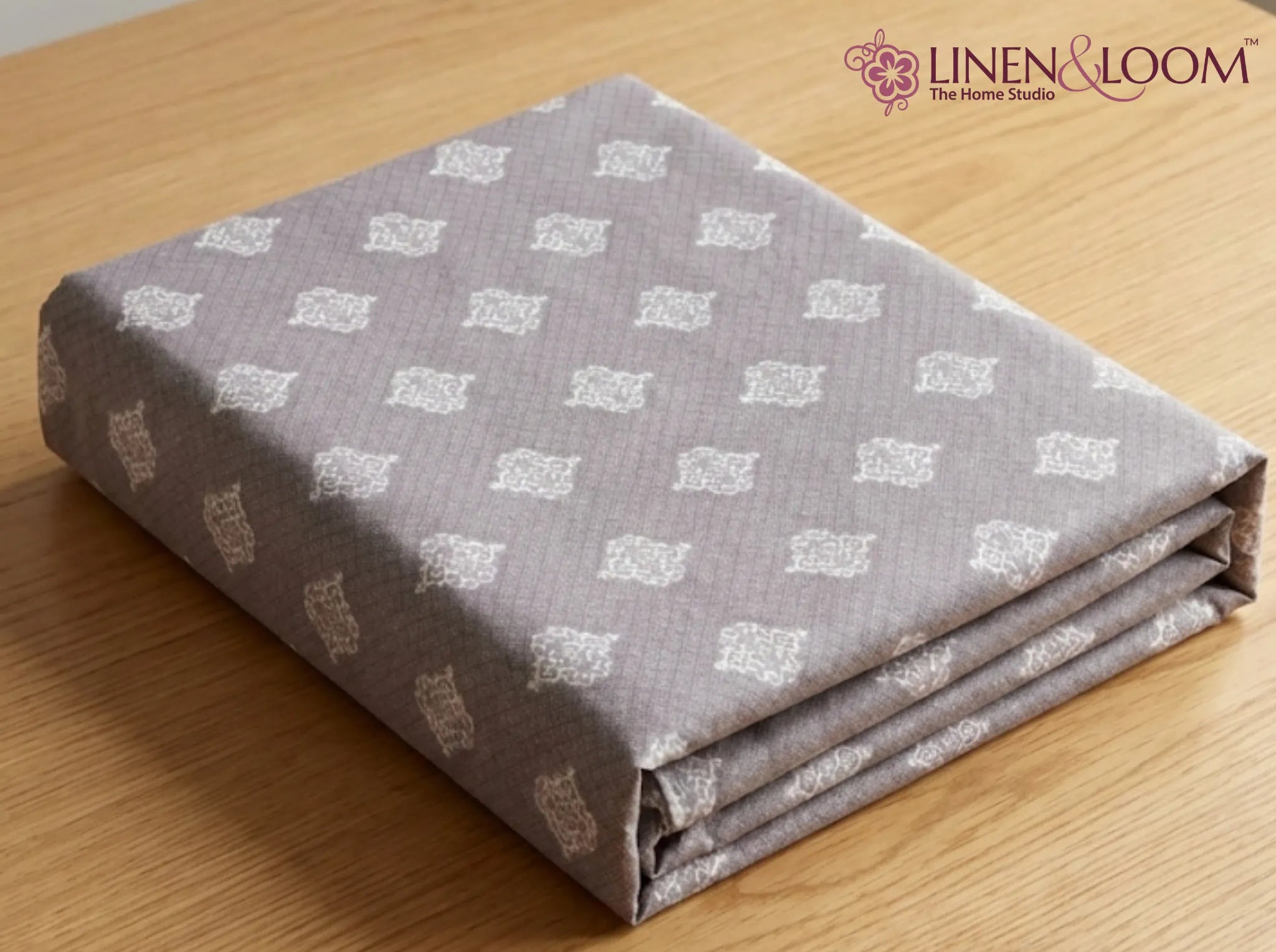 Timeless Taupe - Linen & Loom Serenity Series Super King Size (108x108 inches) Double Bedsheet with 2 Pillow Covers || Soft Breathable Cotton Feel Bedding Set with Elegant Geometric Design || TC 240