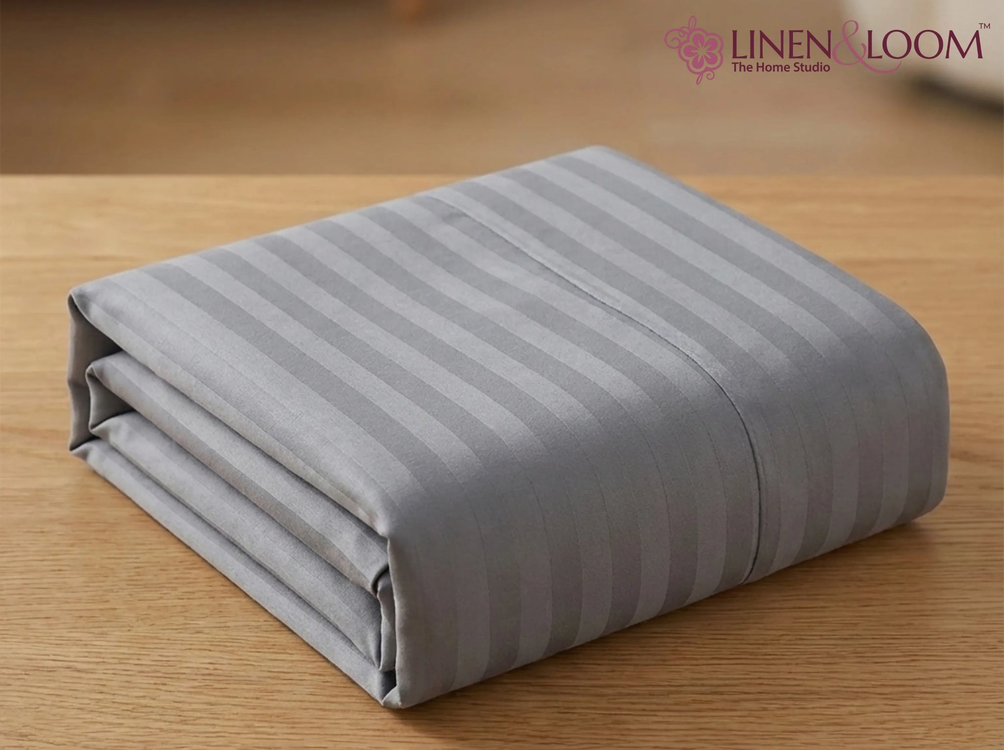 Grey - Linen & Loom Elegance Series (60x90 inches) Bedsheet with 1 Pillow Cover | Luxury Striped Cotton Blend Bedsheet Set | Soft, Breathable & Hotel-Style Finish | TC 200