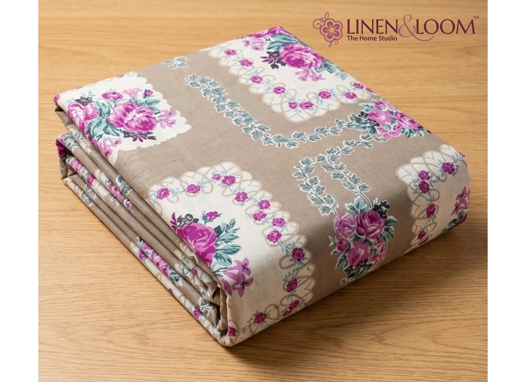 Duchess Petal Beige - Linen & Loom The Natural Collection - 100% Pure Cotton Single Bedsheet (60 x 90 Inches) with 1 Pillow Cover | 240 TC - Soft & Breathable Cotton Bed Sheet for Bedroom