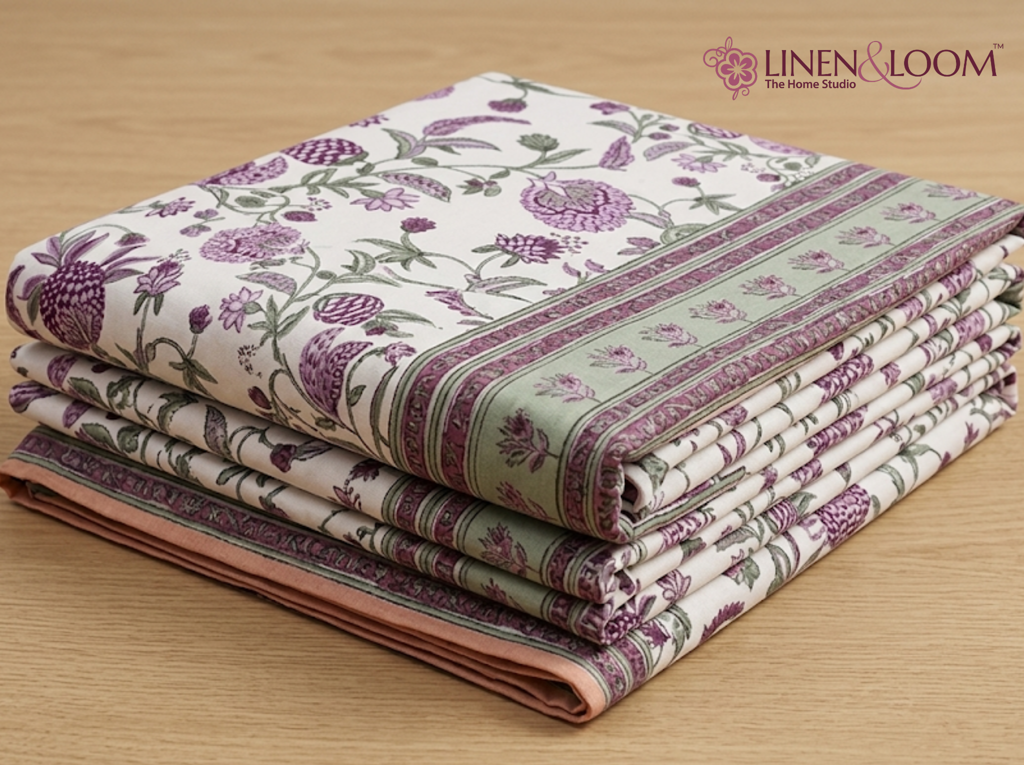 Firdaus Heritage - Lilac — Maharani Motifs Bedsheet | Linen & Loom