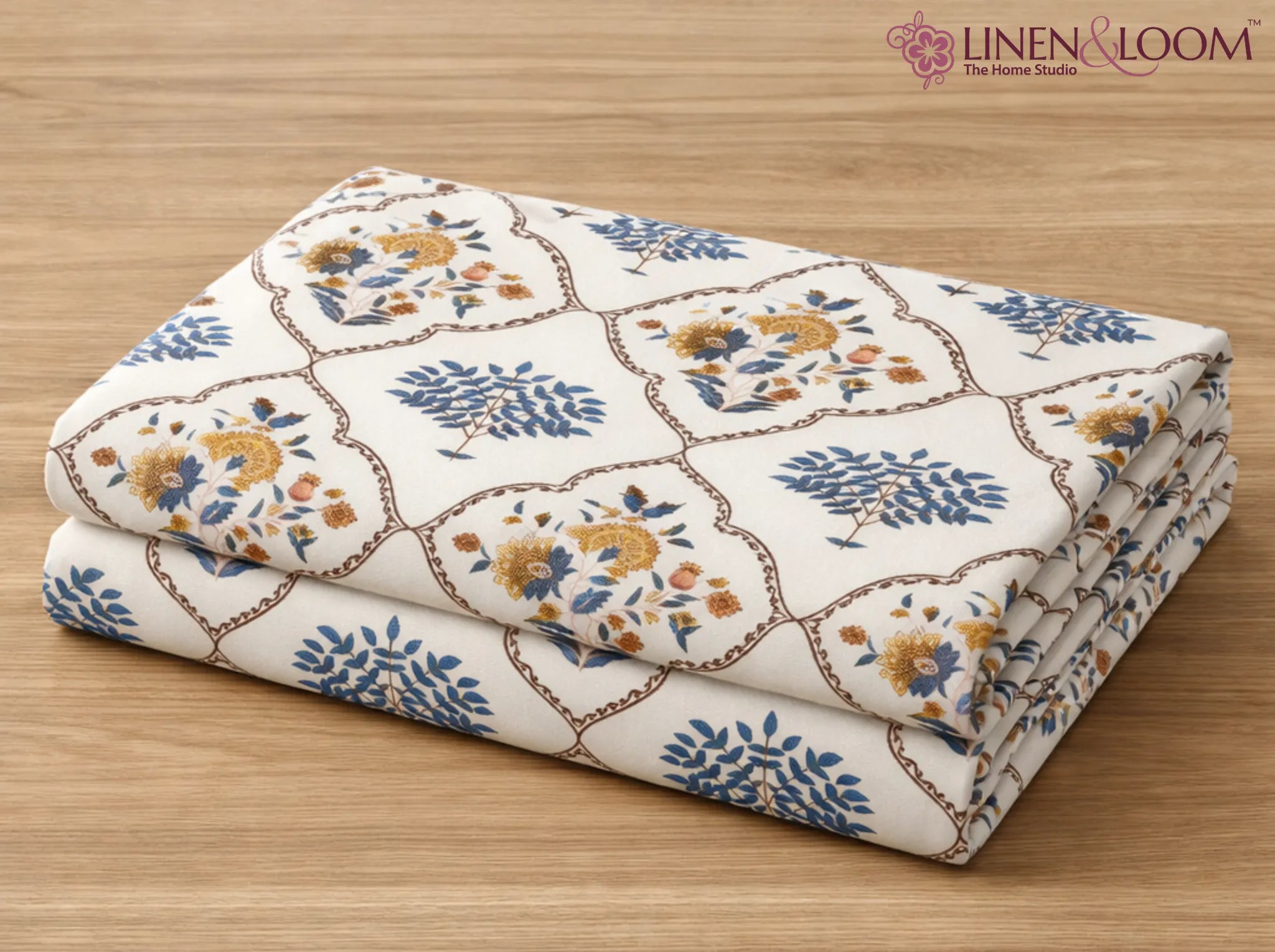 Maharani Bagh - Brown - Linen & Loom The Natural Collection - 100% Pure Cotton Single Bedsheet (60 x 90 Inches) with 1 Pillow Cover | 240 TC - Soft & Breathable Cotton Bed Sheet for Bedroom