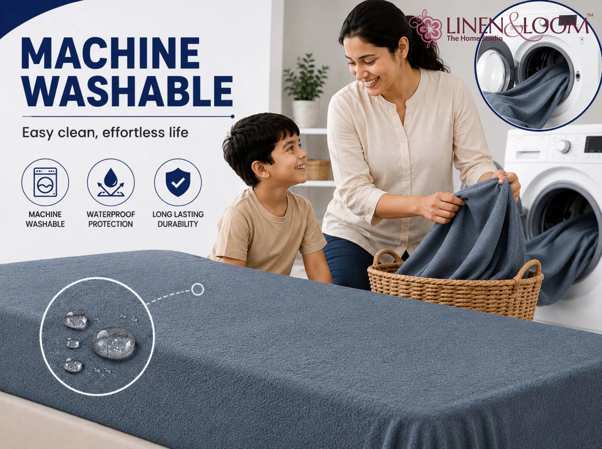 Light Grey - Linen & Loom Premium Mattress Protector | Queen Size (60 x 78 Inches) | Waterproof Fitted Mattress Cover