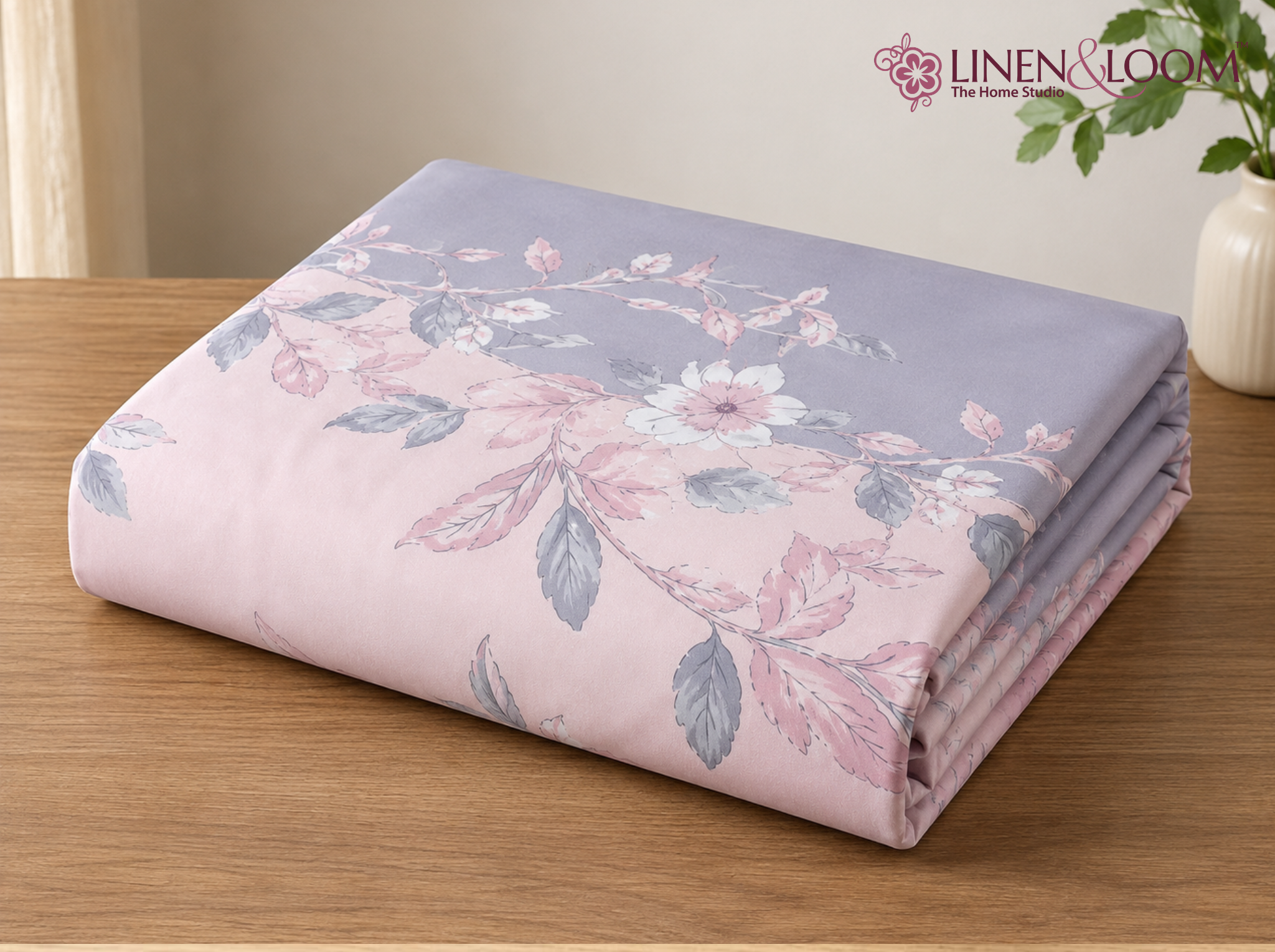 Blush Serenity - Urban Bloom Poly-Cotton Queen Size Bedsheet Set (90x100 Inches) with 2 Matching Pillow Covers - Wrinkle-Free Comfort