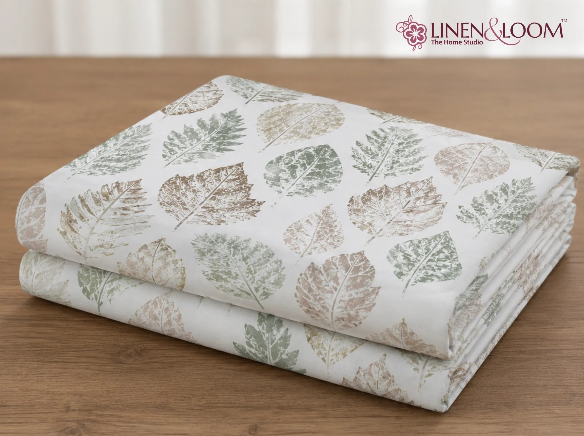 Rustic Leaves - Linen & Loom Serenity Series Super King Size (108x108 inches) Double Bedsheet with 2 Pillow Covers || Soft Breathable Cotton Feel Bedding Set with Elegant Geometric Design || TC 240
