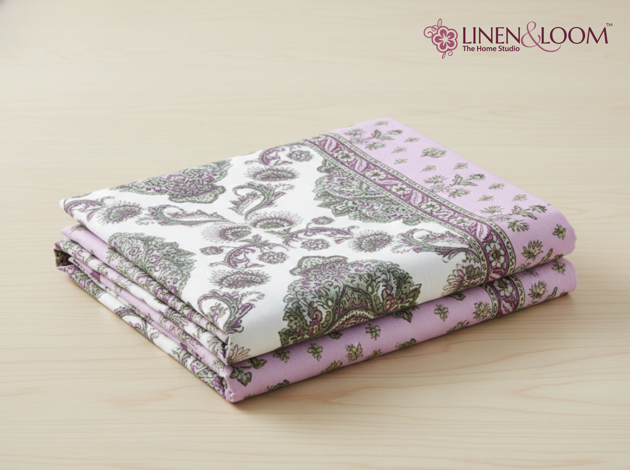 Maharani Muse-Lilac — Linen & Loom Maharani Motifs Premium 100% Pure Cotton King Size (90x108) Double Bed Bedsheet with 2 Pillow Covers || Floral Printed Elegant Bedroom Bedding Set || 240 TC
