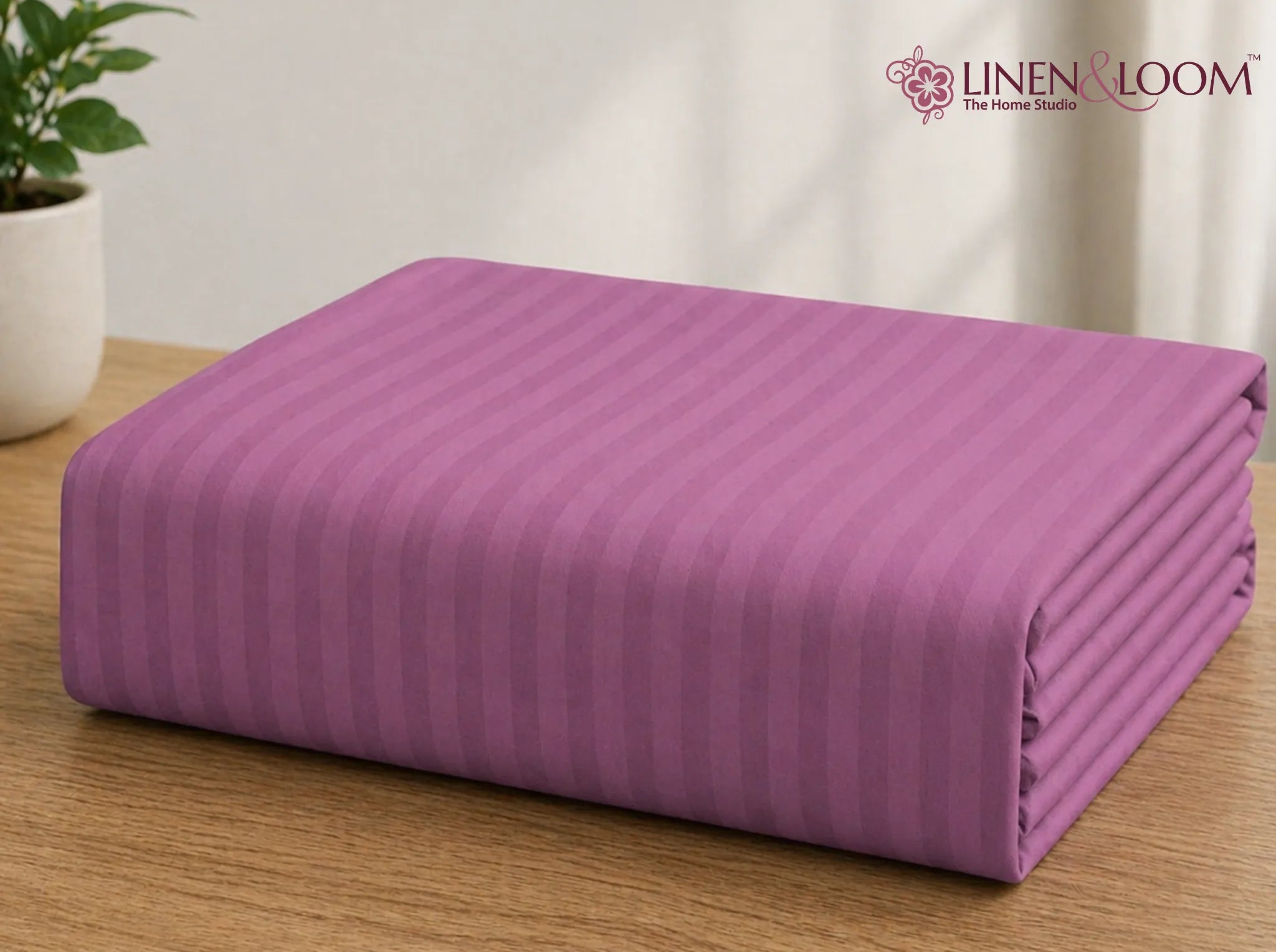 Rose Pink - Linen & Loom Elegance Series (60x90 inches) Bedsheet with 1 Pillow Cover | Luxury Striped Cotton Blend Bedsheet Set | Soft, Breathable & Hotel-Style Finish | TC 200