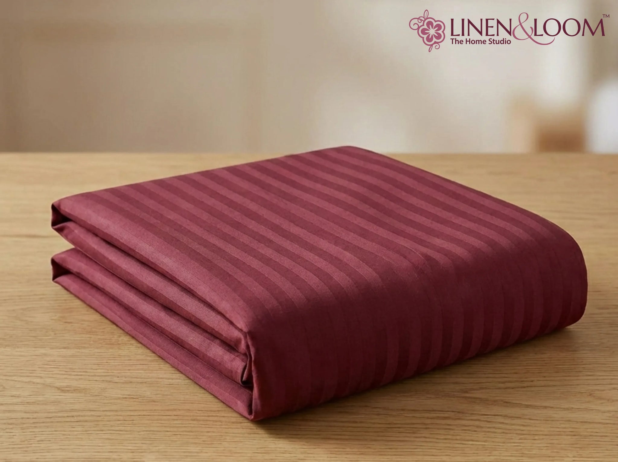 Cherry Red - Linen & Loom Elegance Series Super King Size Bedsheet with 2 Pillow Covers | Luxury Striped Cotton Blend Bedsheet Set 200 TC | Soft, Breathable & Hotel-Style Finish (108 x 108 inches)