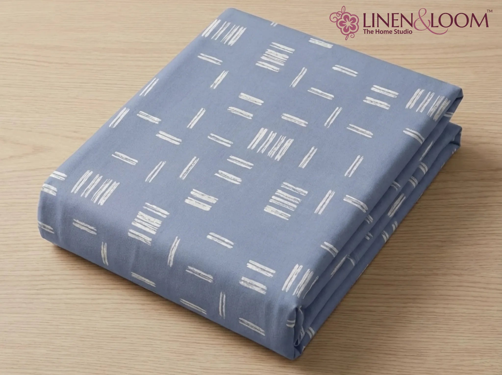 Indigo Dash - Linen & Loom Serenity Series Super King Size (108x108 inches) Double Bedsheet with 2 Pillow Covers || Soft Breathable Cotton Feel Bedding Set with Elegant Geometric Design || TC 240