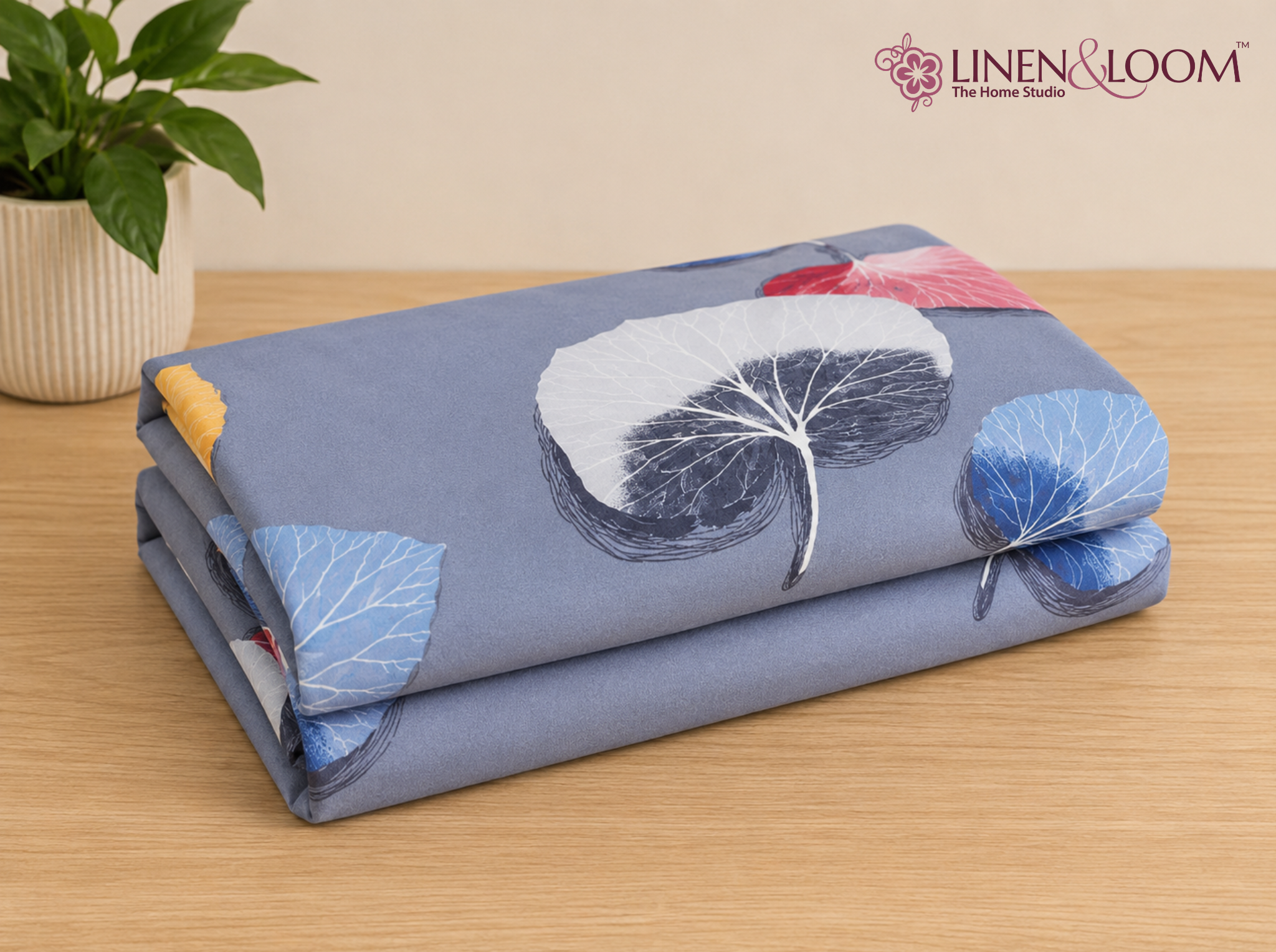 Leaf Symphony - Urban Bloom Poly-Cotton Queen Size Bedsheet Set (90x100 Inches) with 2 Matching Pillow Covers - Wrinkle-Free Comfort