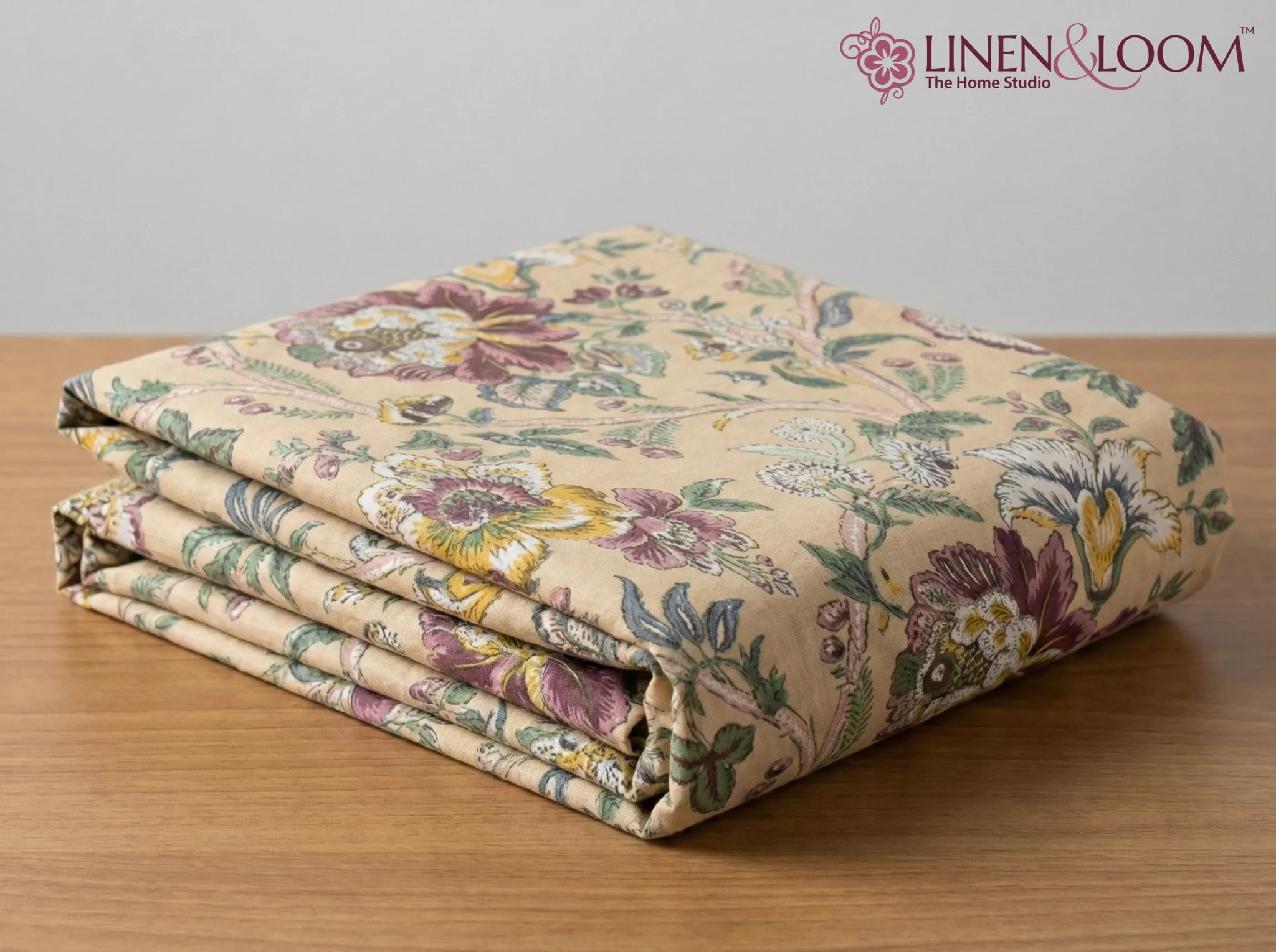 Blossom Haven - Linen & Loom The Natural Collection - 100% Pure Cotton Single Bedsheet (60 x 90 Inches) with 1 Pillow Cover | 240 TC - Soft & Breathable Cotton Bed Sheet for Bedroom