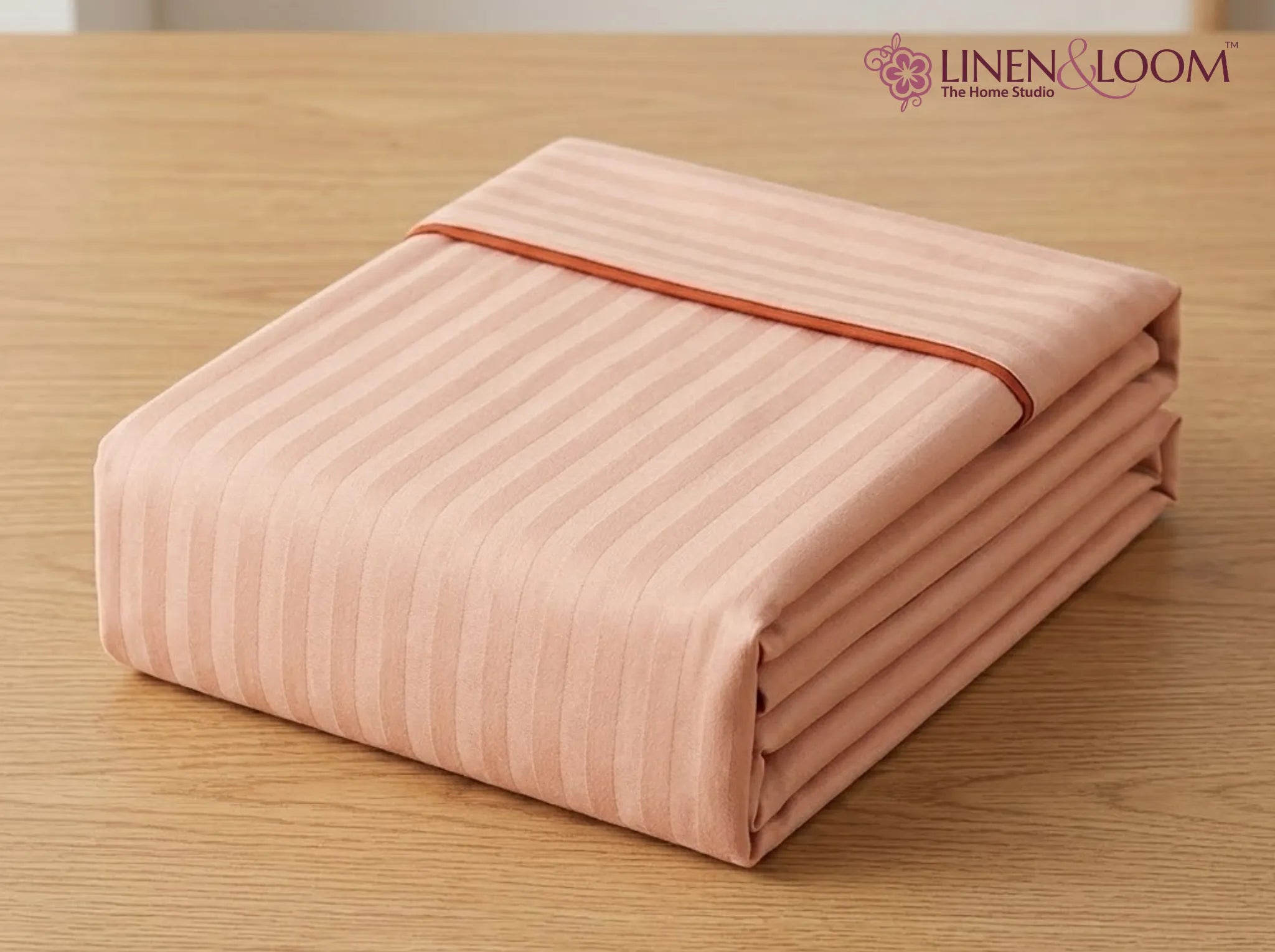 Peach - Linen & Loom Elegance Series (60x90 inches) Bedsheet with 1 Pillow Cover | Luxury Striped Cotton Blend Bedsheet Set | Soft, Breathable & Hotel-Style Finish | TC 200
