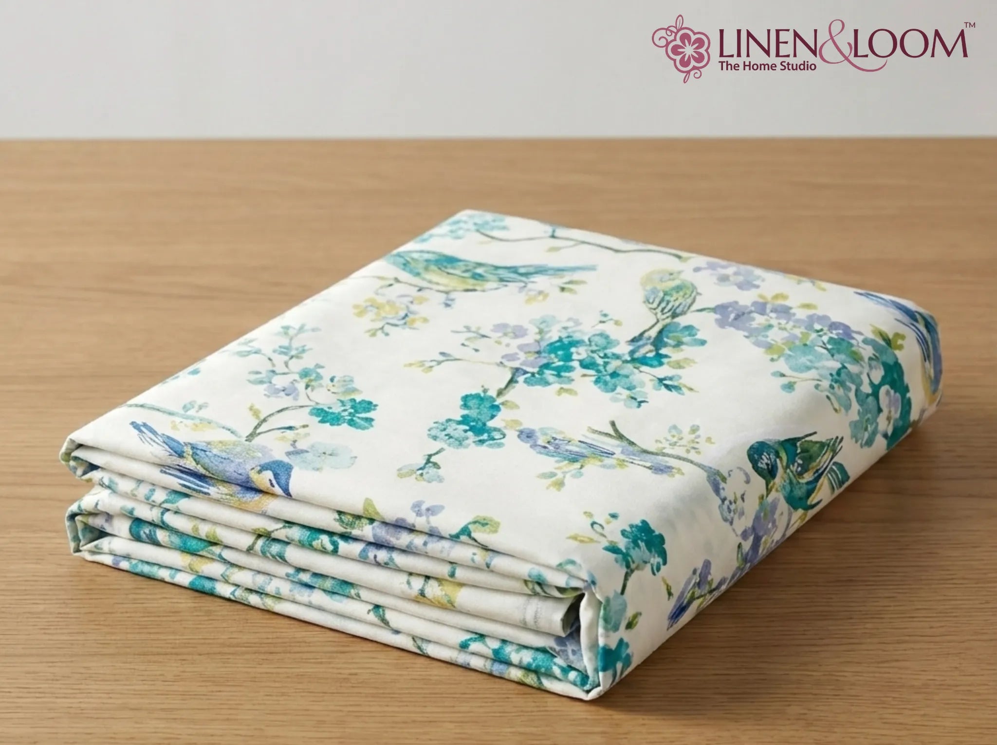 Azure Song - Linen & Loom Natural Collection - Super King (100x108) 100% Pure Cotton Bedsheet with 2 Pillow Covers | Soft Breathable Bedspread for Home Decor | TC 240