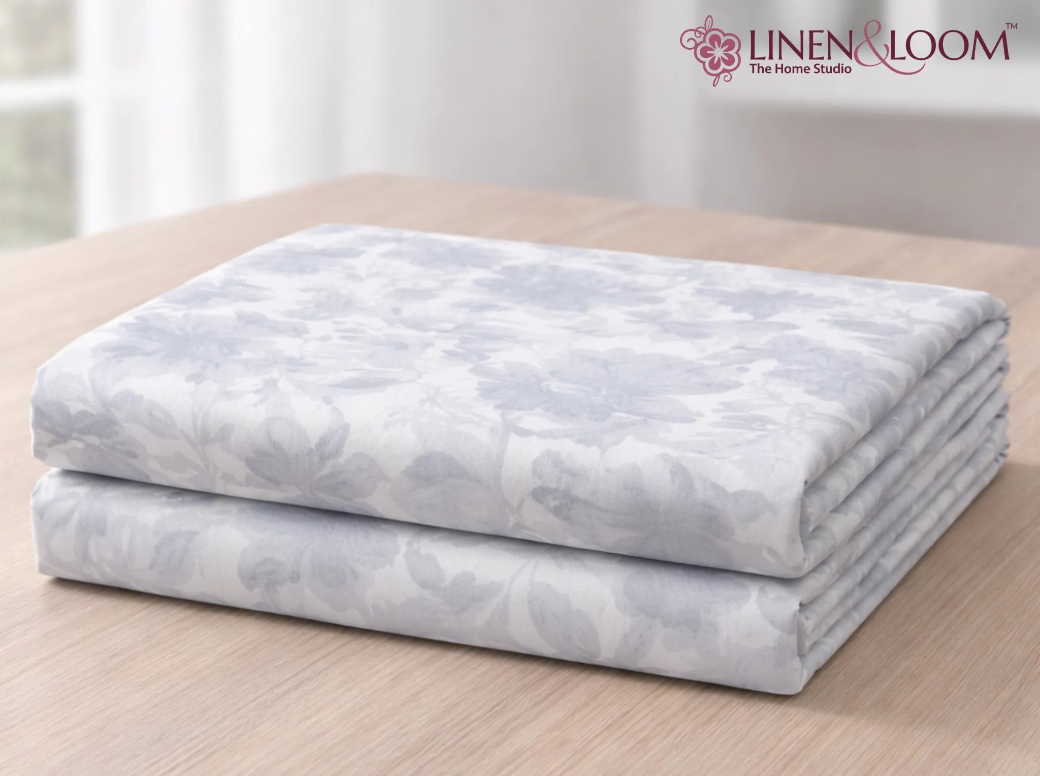 Serene Silver Garden - Linen & Loom Serenity Series Super King Size (108x108 inches) Double Bedsheet with 2 Pillow Covers || Soft Breathable Cotton Feel Bedding Set with Elegant Geometric Design || TC 240