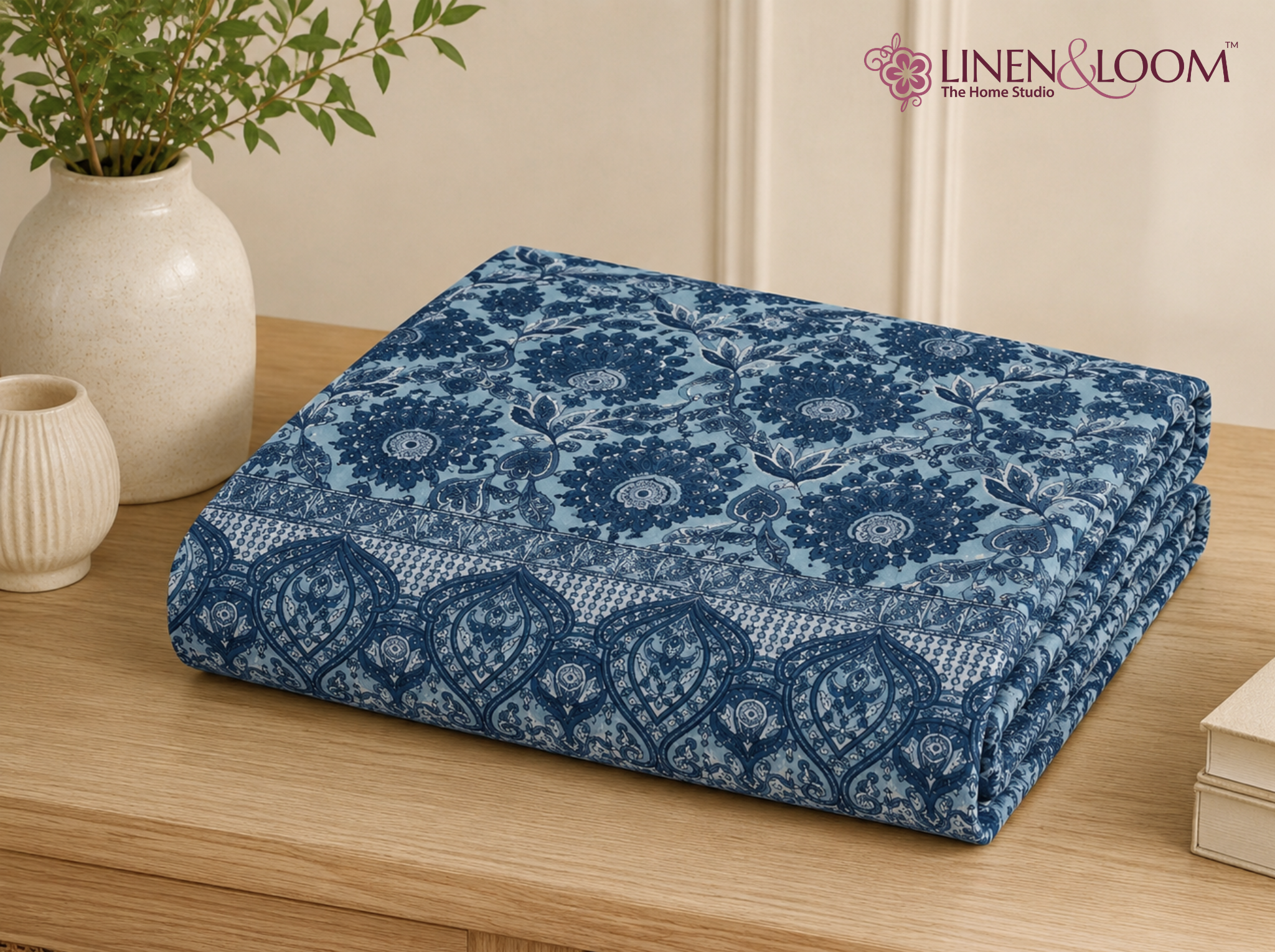 Nilaya Paisley_Blue — Linen & Loom Jaipur Heritage Super King Size (108 x 108 inches) 100% Pure Cotton Bedsheet with 2 Pillow Covers | Soft & Breathable Bed Cover for Home Decor | 240 TC