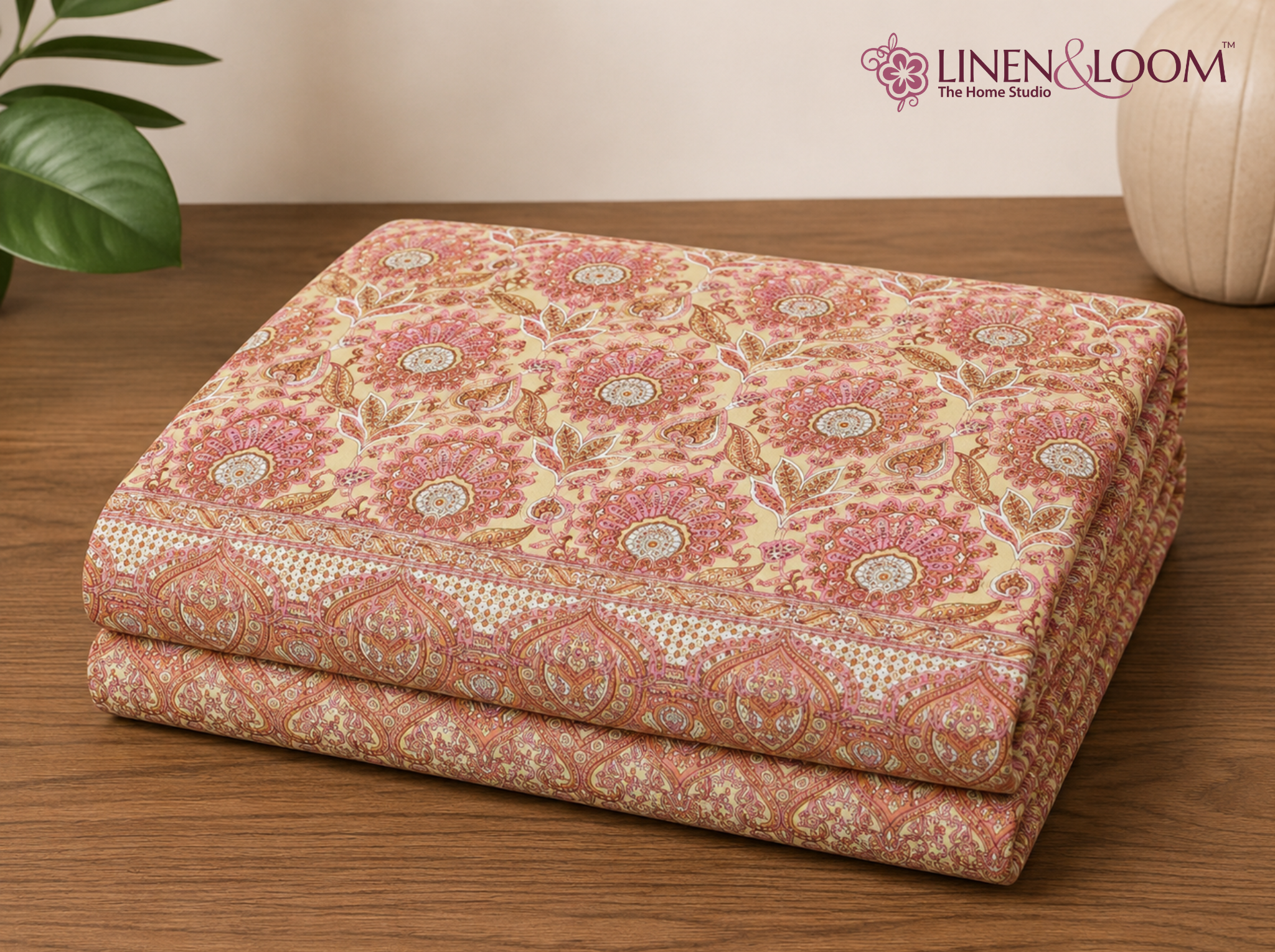 Nilaya Paisley_Pink — Linen & Loom Jaipur Heritage Super King Size (108 x 108 inches) 100% Pure Cotton Bedsheet with 2 Pillow Covers | Soft & Breathable Bed Cover for Home Decor | 240 TC