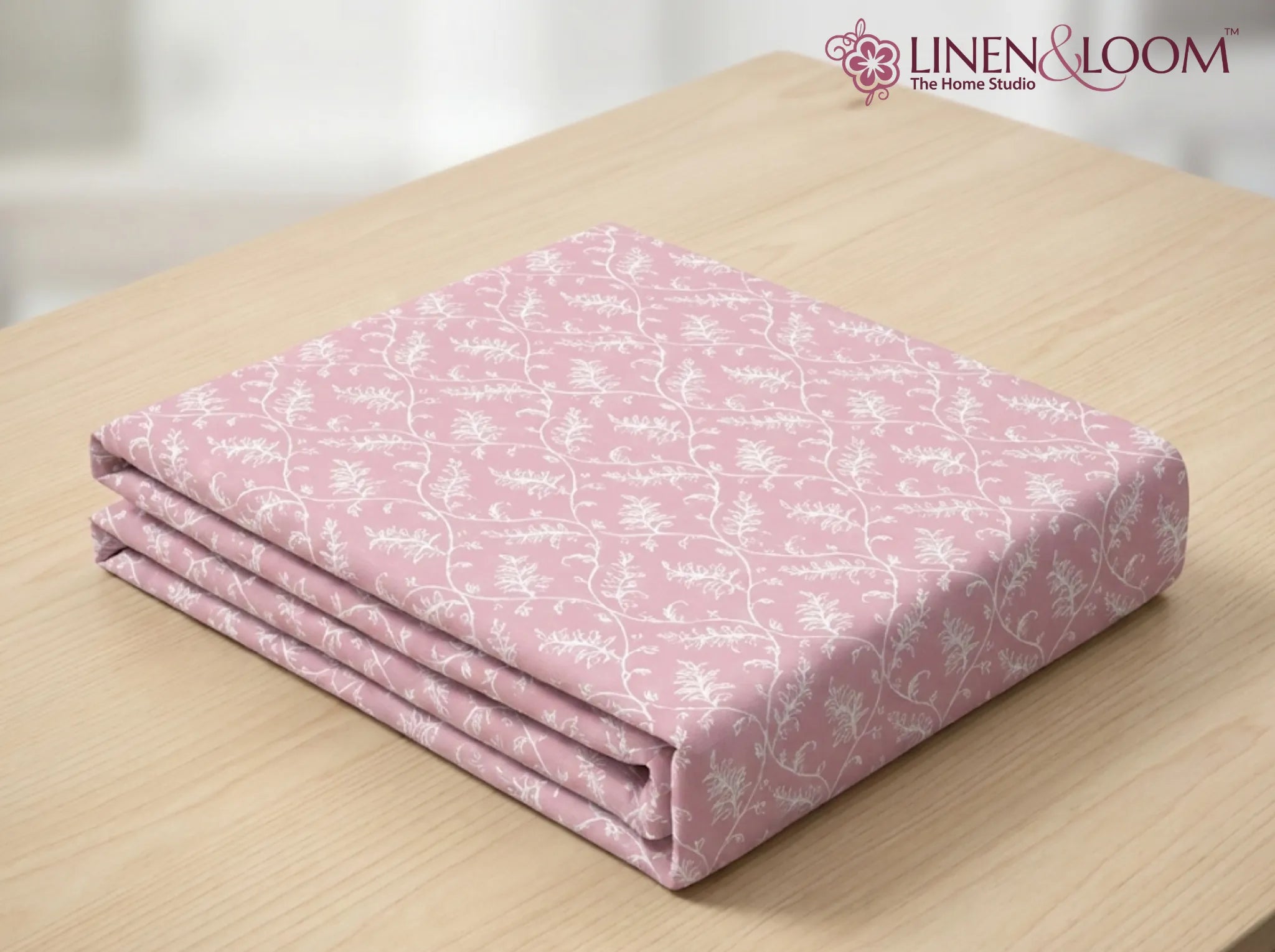 Powder Rose Garden - Linen & Loom Serenity Series Super King Size (108x108 inches) Double Bedsheet with 2 Pillow Covers || Soft Breathable Cotton Feel Bedding Set with Elegant Geometric Design || TC 240
