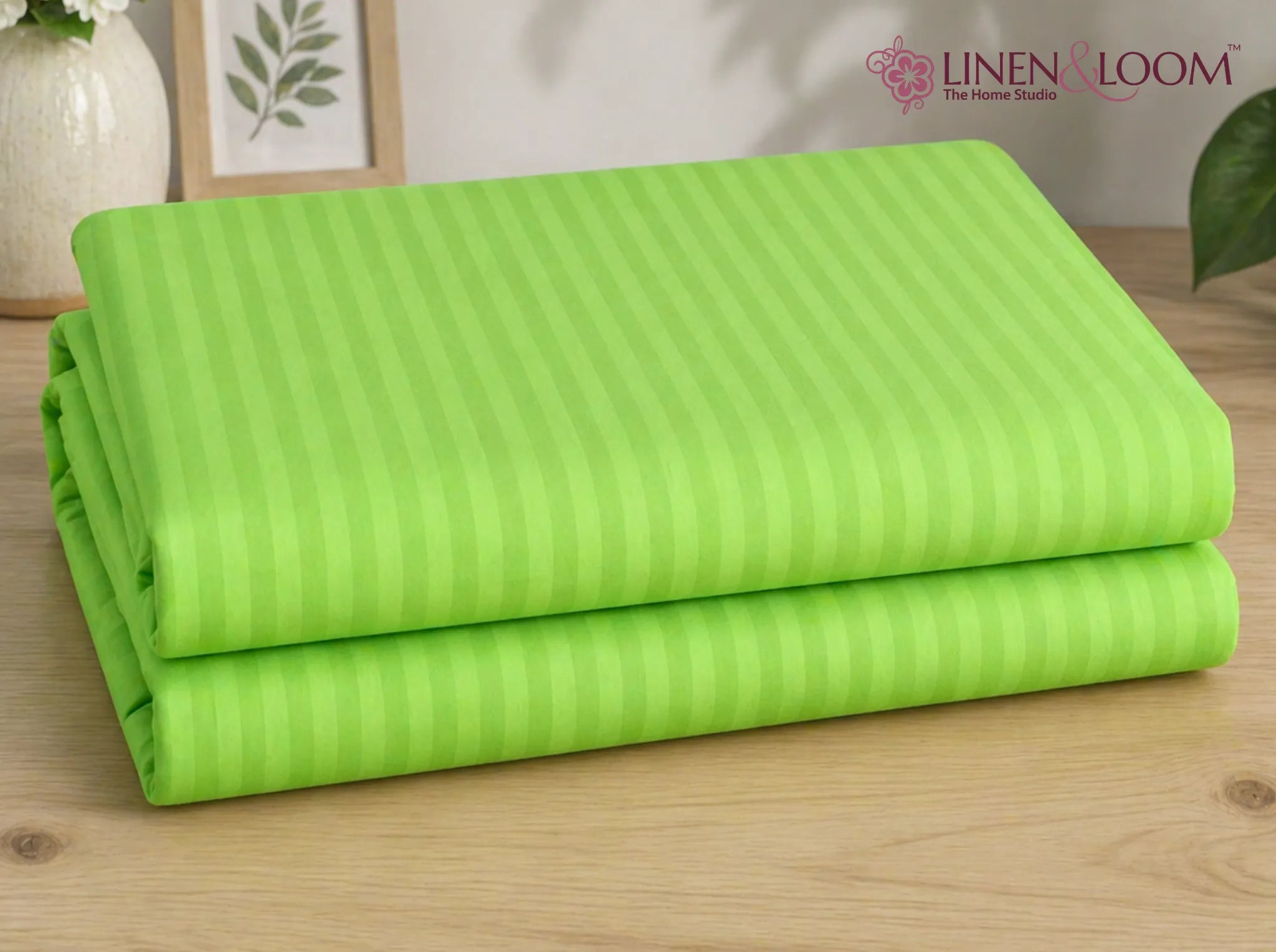 Neon Green - Linen & Loom Elegance Series (60x90 inches) Bedsheet with 1 Pillow Cover | Luxury Striped Cotton Blend Bedsheet Set | Soft, Breathable & Hotel-Style Finish | TC 200