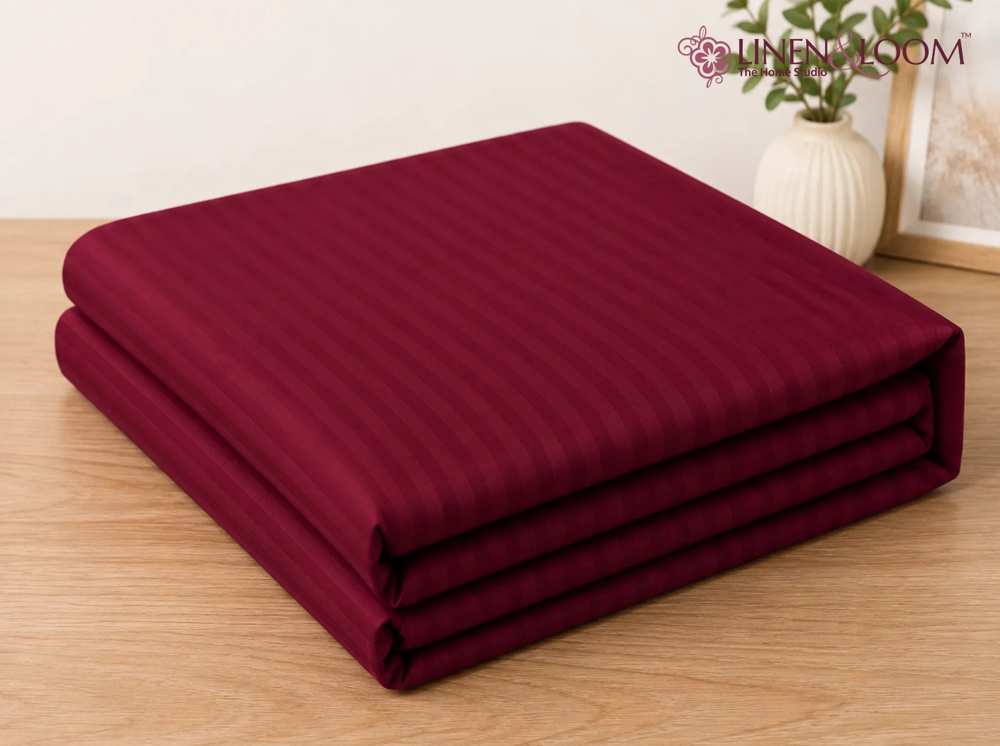 Maroon - Linen & Loom Elegance Series (60x90 inches) Bedsheet with 1 Pillow Cover | Luxury Striped Cotton Blend Bedsheet Set | Soft, Breathable & Hotel-Style Finish | TC 200