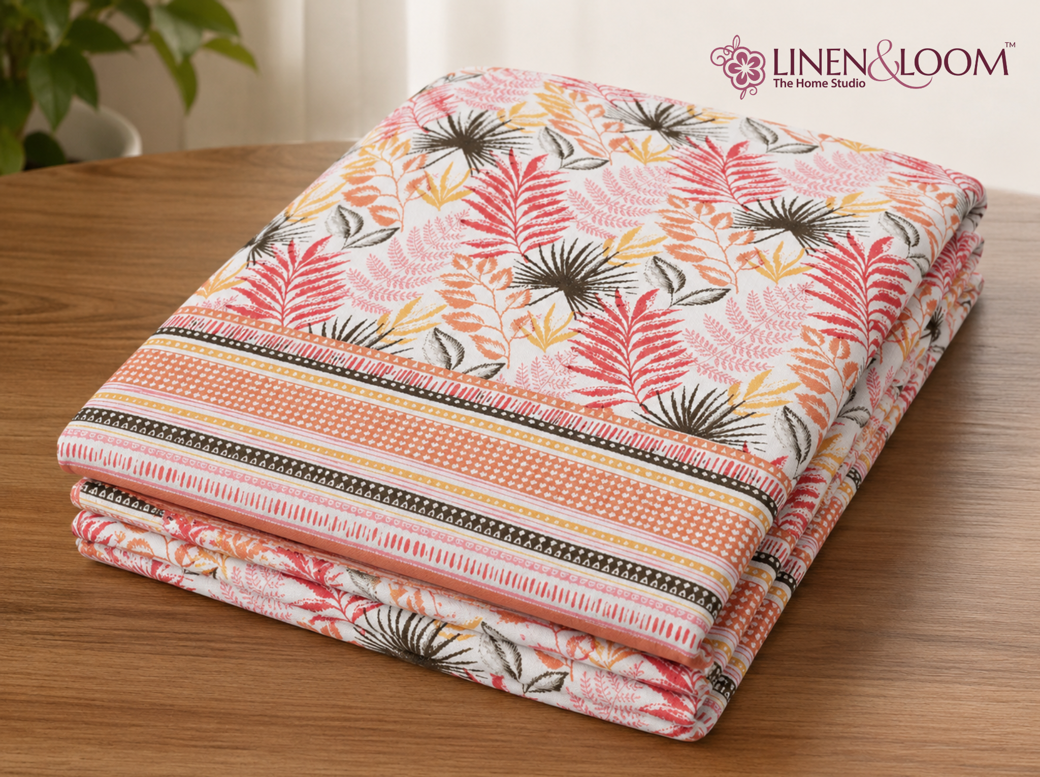 Virasat Bloom-Orange — Linen & Loom Jaipur Heritage Super King Size (108 x 108 inches) 100% Pure Cotton Bedsheet with 2 Pillow Covers | Soft & Breathable Bed Cover for Home Decor | 240 TC