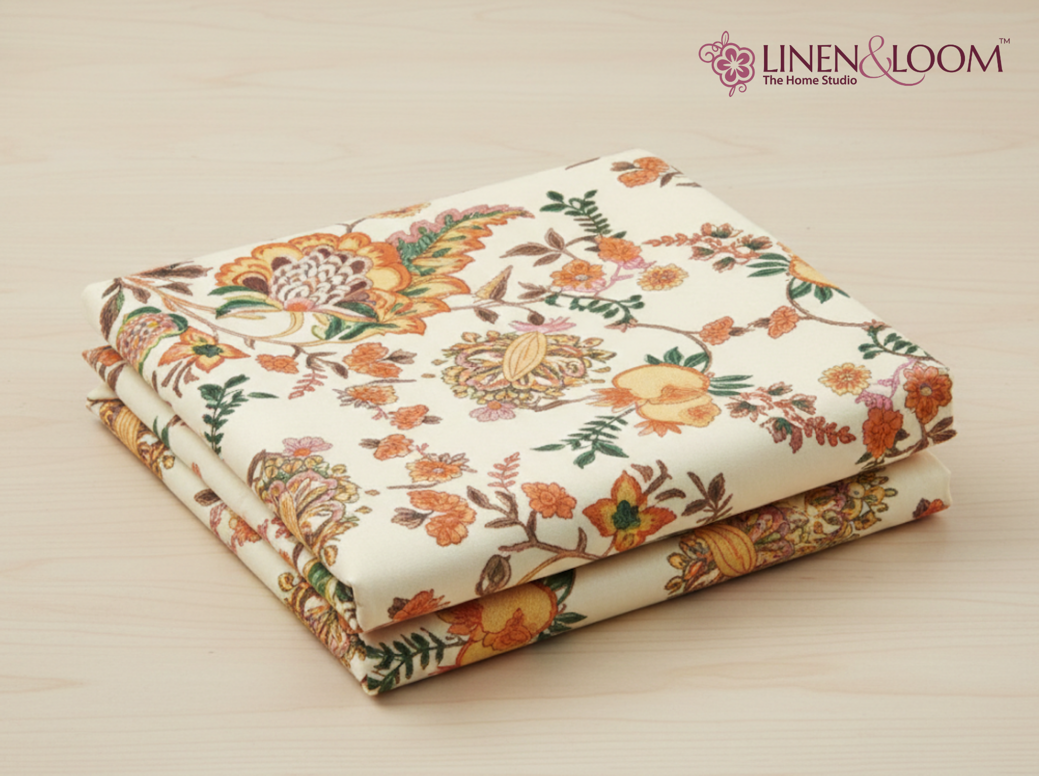 Gul Rosé-Peach — Linen & Loom Maharani Motifs Premium 100% Pure Cotton King Size (90x108) Double Bed Bedsheet with 2 Pillow Covers || Floral Printed Elegant Bedroom Bedding Set || 240 TC