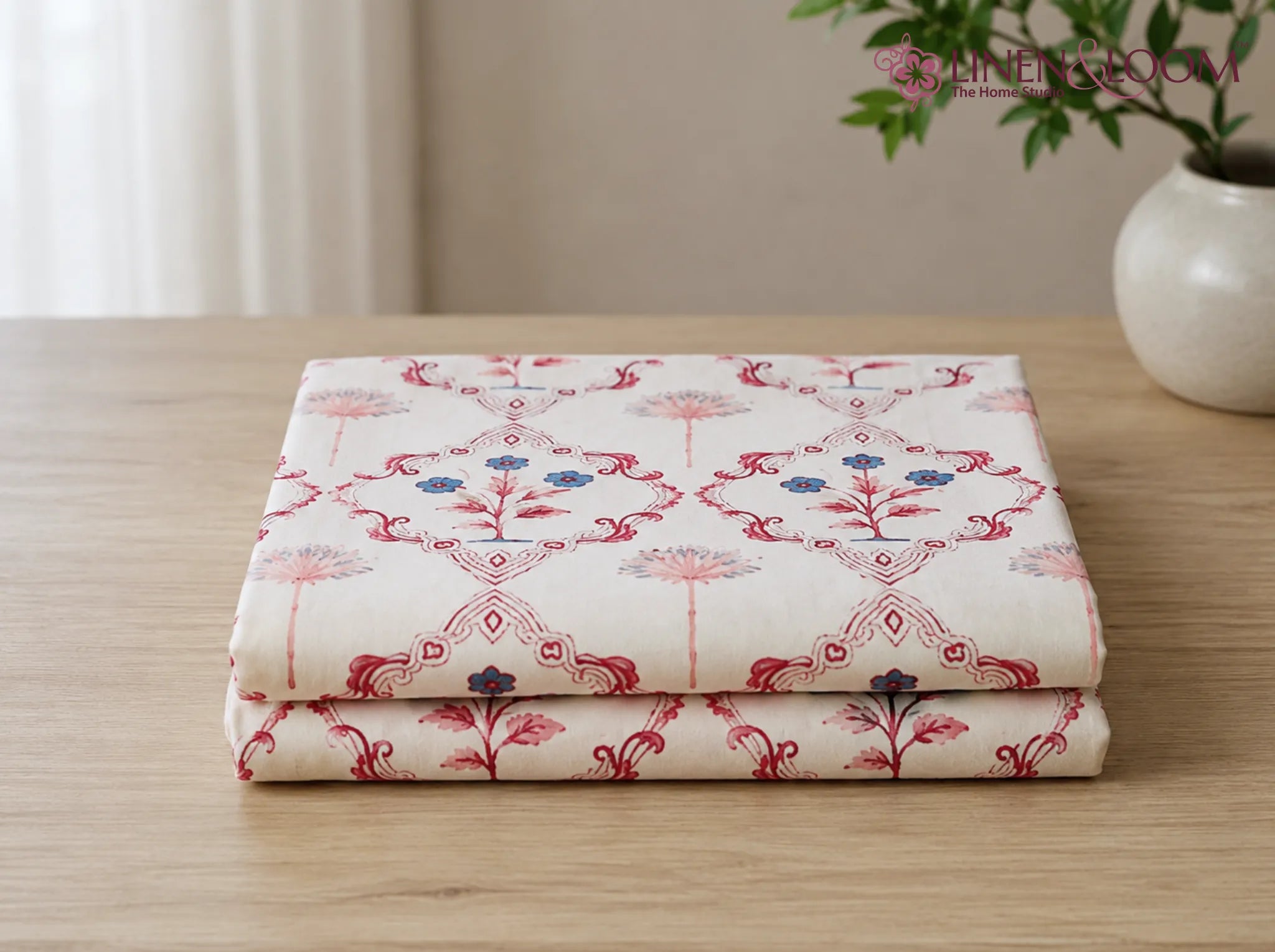 Heritage Flora - Linen & Loom The Natural Collection - 100% Pure Cotton Single Bedsheet (60 x 90 Inches) with 1 Pillow Cover | 240 TC - Soft & Breathable Cotton Bed Sheet for Bedroom