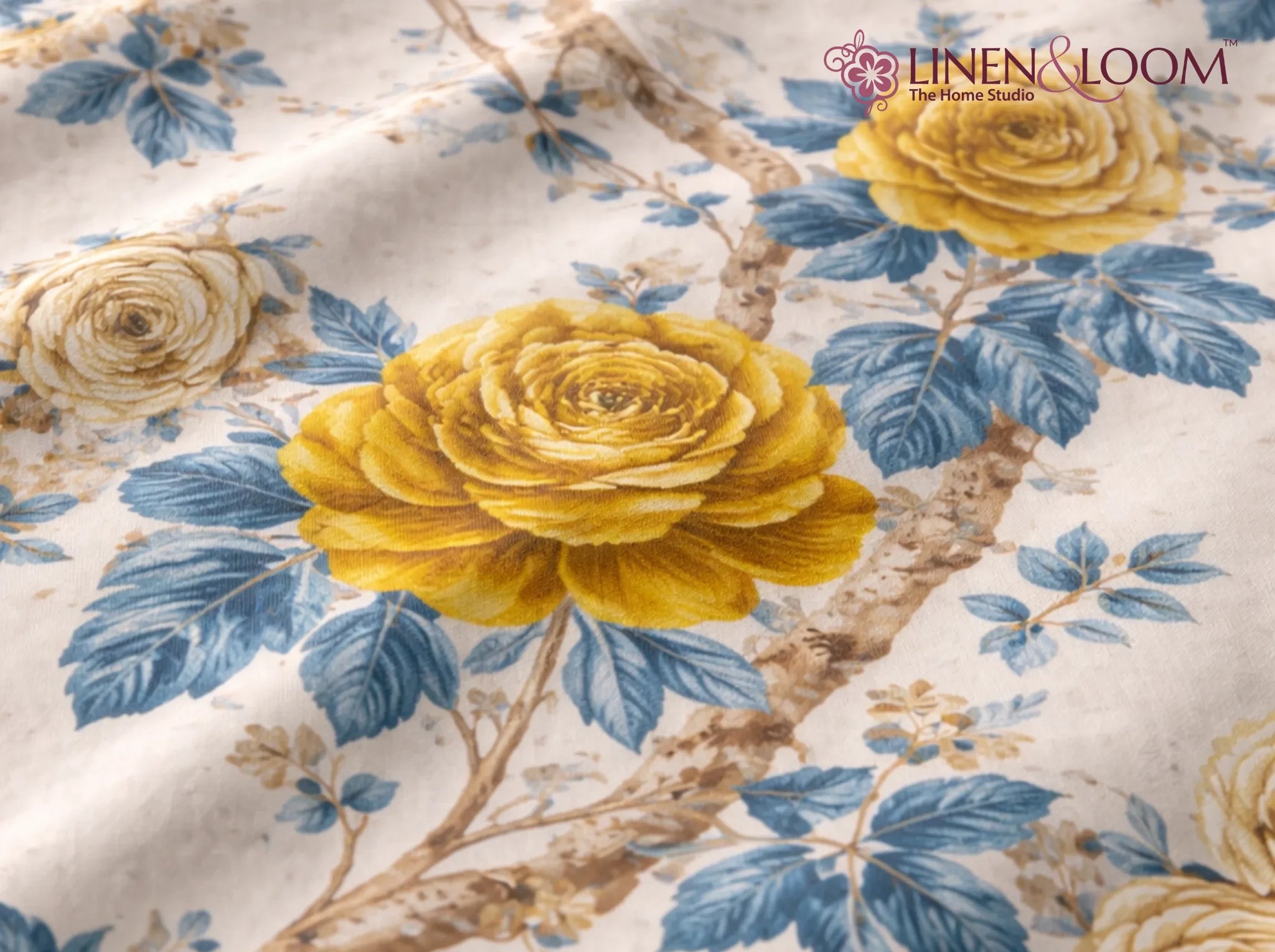 Blueleaf Blossom - Linen & Loom The Natural Collection - 100% Pure Cotton Single Bedsheet (60 x 90 Inches) with 1 Pillow Cover | 240 TC - Soft & Breathable Cotton Bed Sheet for Bedroom