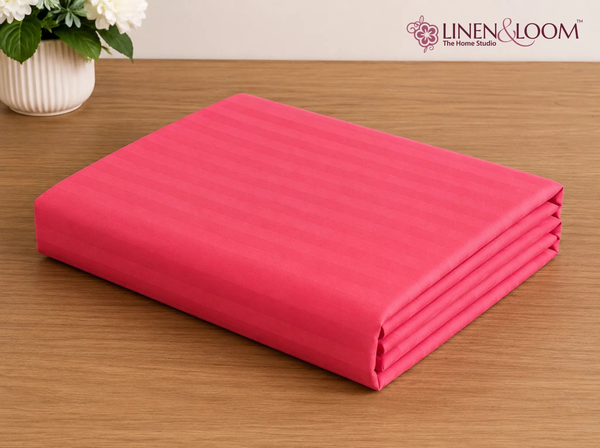 Flamingo Pink - Linen & Loom Elegance Series (60x90 inches) Bedsheet with 1 Pillow Cover | Luxury Striped Cotton Blend Bedsheet Set | Soft, Breathable & Hotel-Style Finish | TC 200