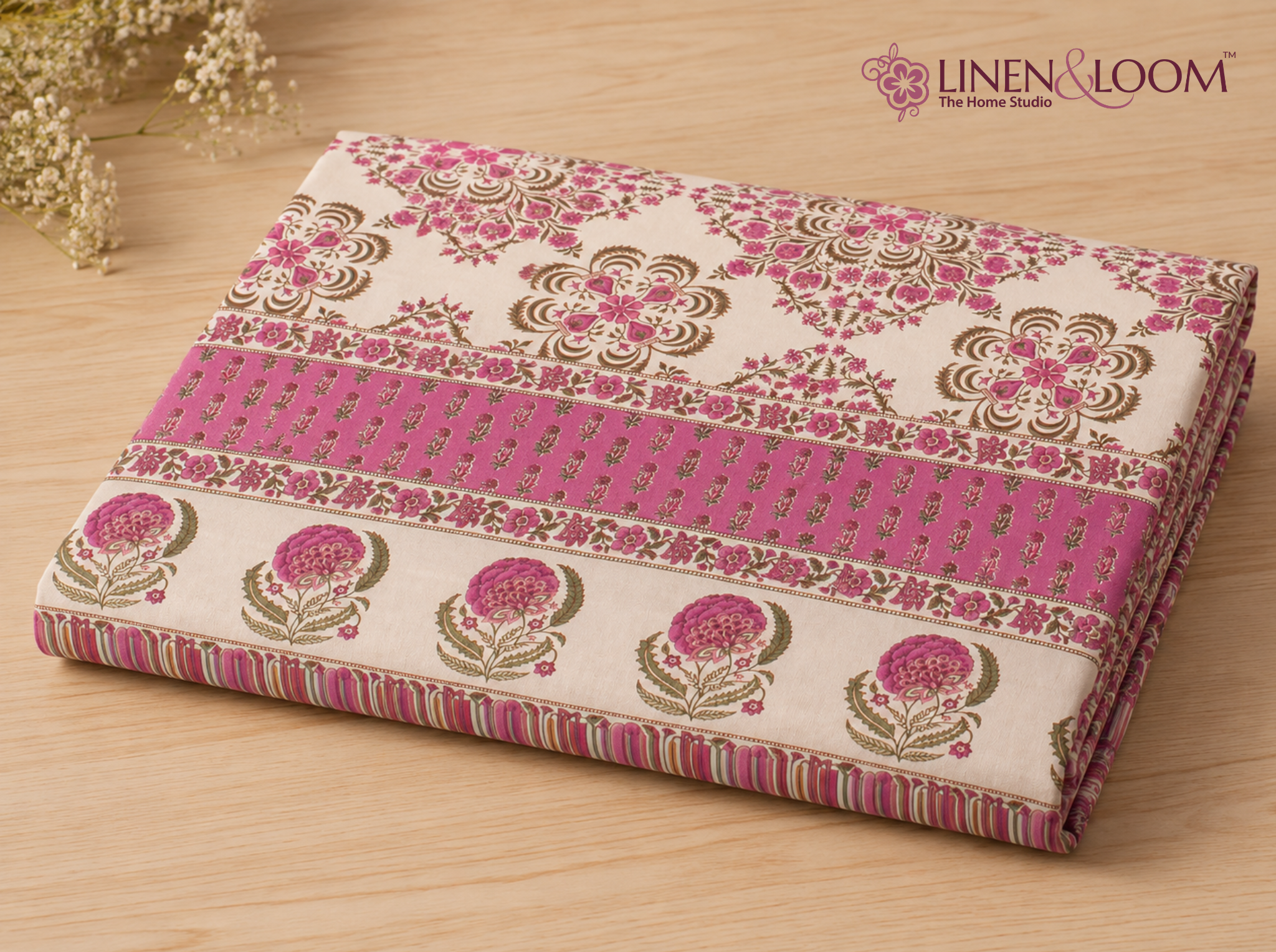 Ornate Heritage_Purple — Linen & Loom Jaipur Heritage Super King Size (108 x 108 inches) 100% Pure Cotton Bedsheet with 2 Pillow Covers | Soft & Breathable Bed Cover for Home Decor | 240 TC