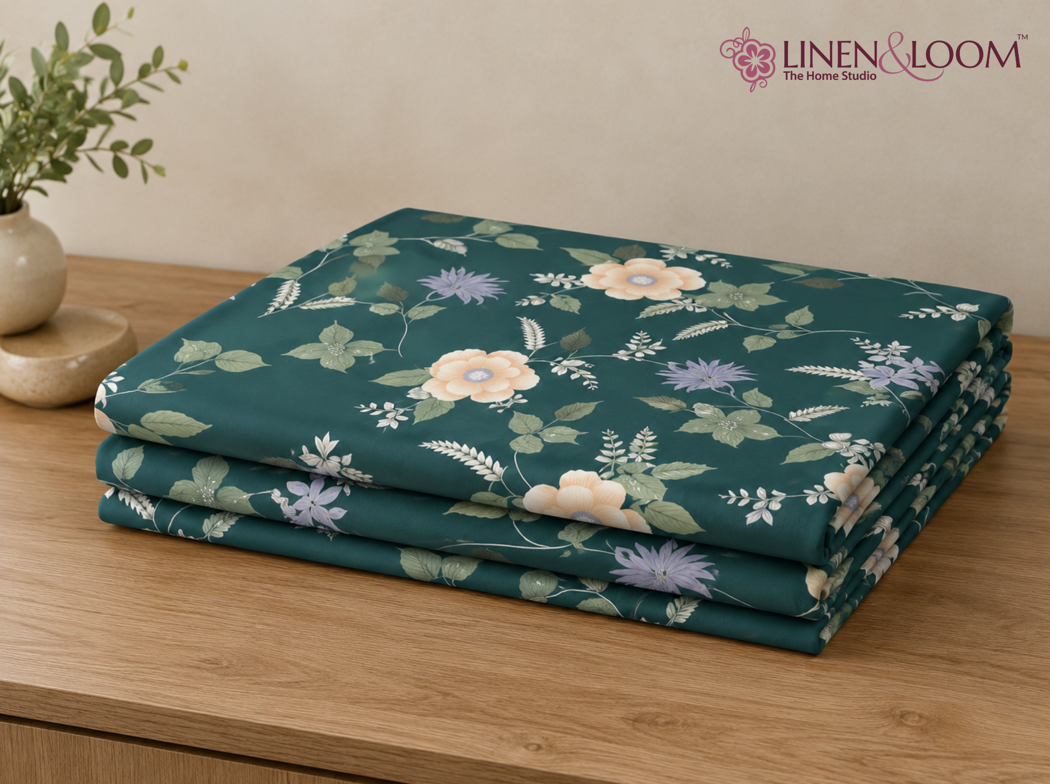 Jade Blossom - Urban Bloom Poly-Cotton Queen Size Bedsheet Set (90x100 Inches) with 2 Matching Pillow Covers - Wrinkle-Free Comfort