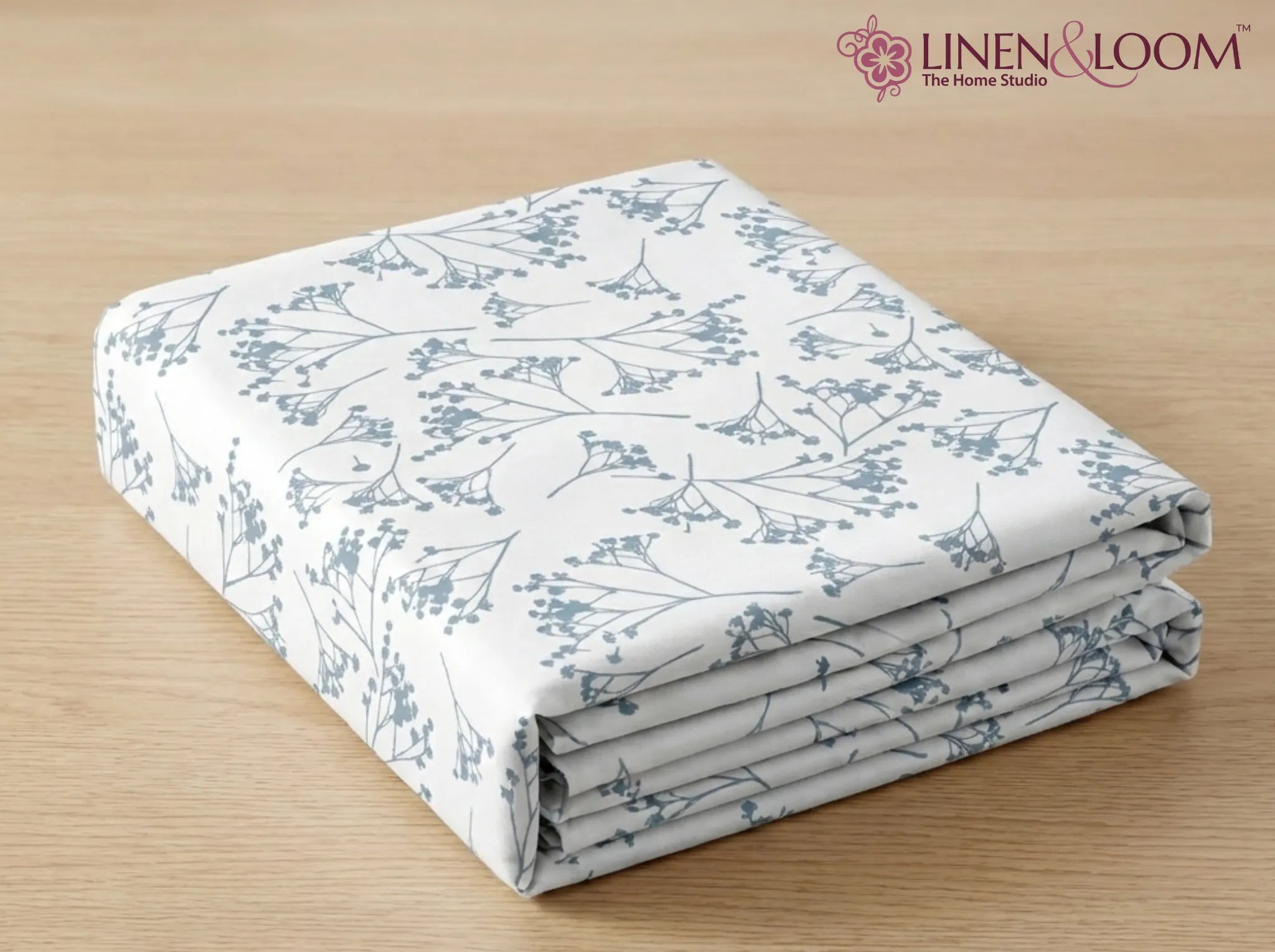 Blue Willow Mist - Linen & Loom Serenity Series Super King Size (108x108 inches) Double Bedsheet with 2 Pillow Covers || Soft Breathable Cotton Feel Bedding Set with Elegant Geometric Design || TC 240