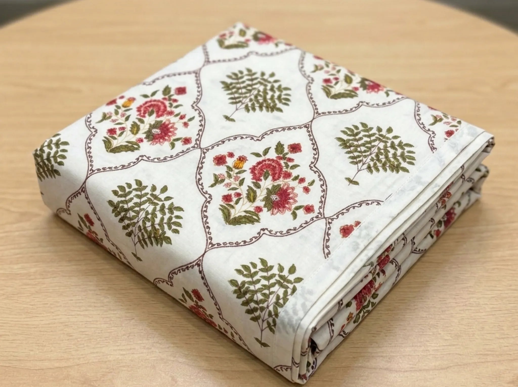 Maharani Bagh - Red - Linen & Loom Natural Collection - Super King (100x108) 100% Pure Cotton Bedsheet with 2 Pillow Covers | Soft Breathable Bedspread for Home Decor | TC 240
