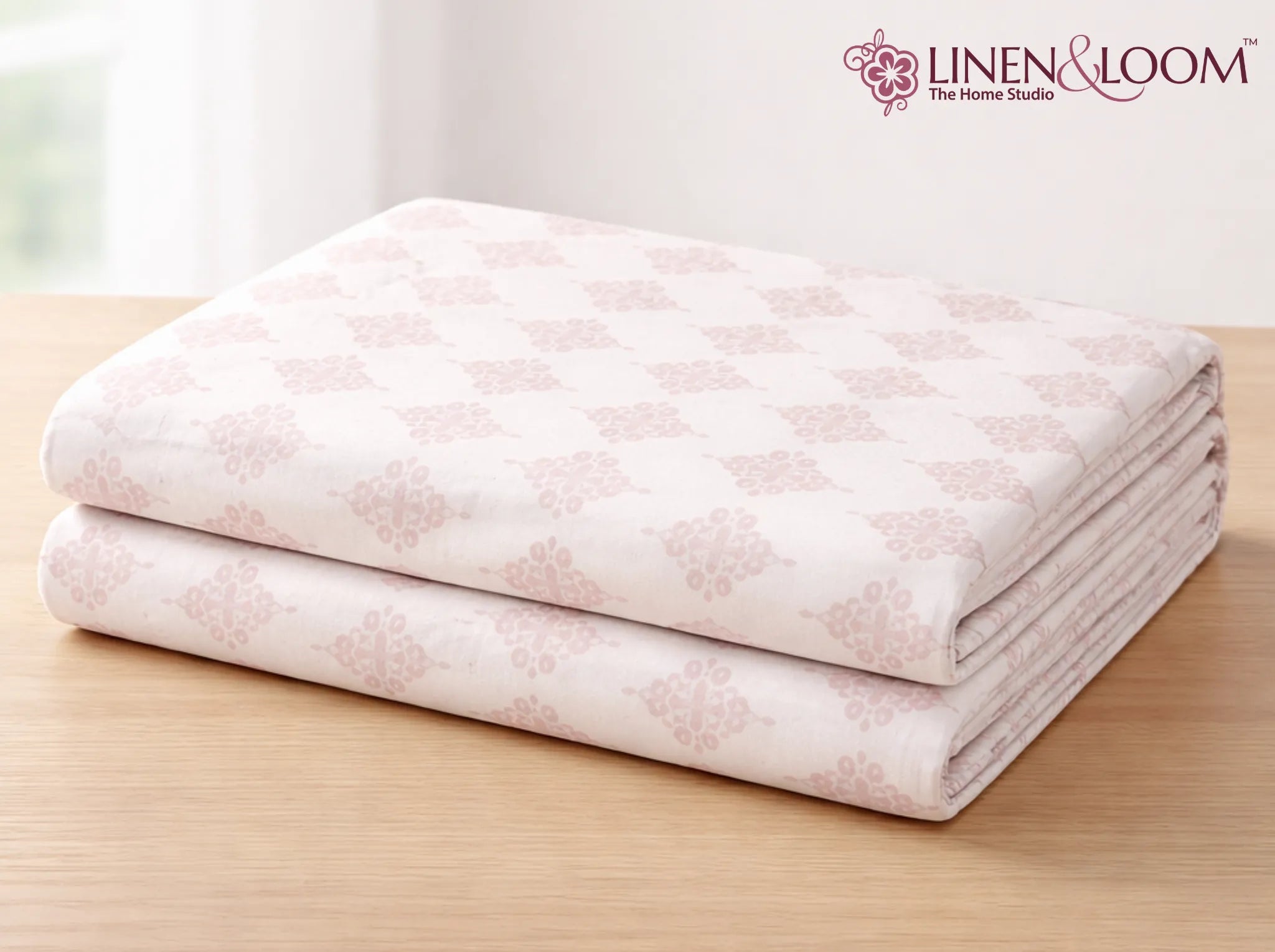 Ivory Geometry - Linen & Loom Serenity Series Super King Size (108x108 inches) Double Bedsheet with 2 Pillow Covers || Soft Breathable Cotton Feel Bedding Set with Elegant Geometric Design || TC 240