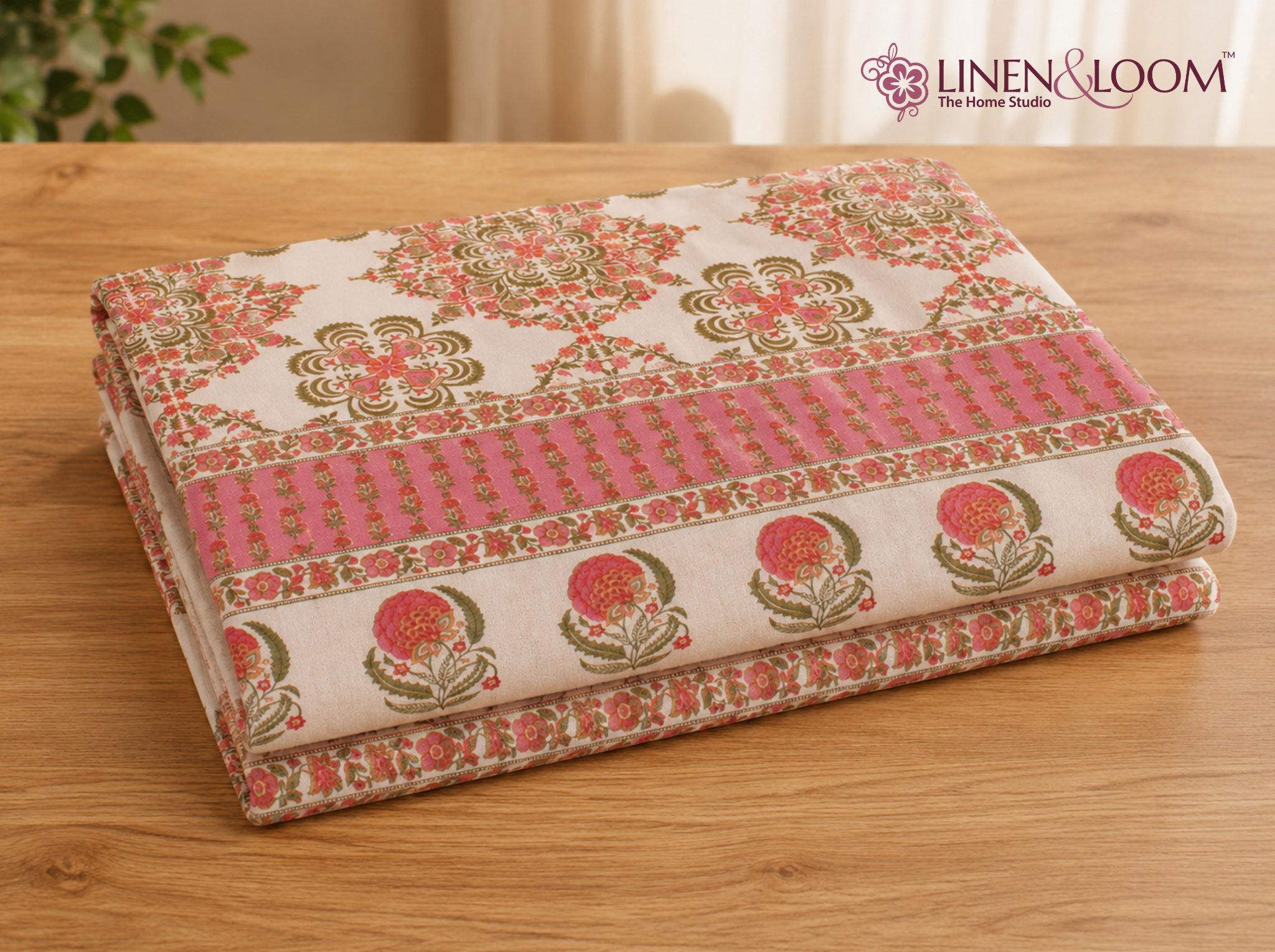 Ornate Heritage_Red — Linen & Loom Jaipur Heritage Super King Size (108 x 108 inches) 100% Pure Cotton Bedsheet with 2 Pillow Covers | Soft & Breathable Bed Cover for Home Decor | 240 TC