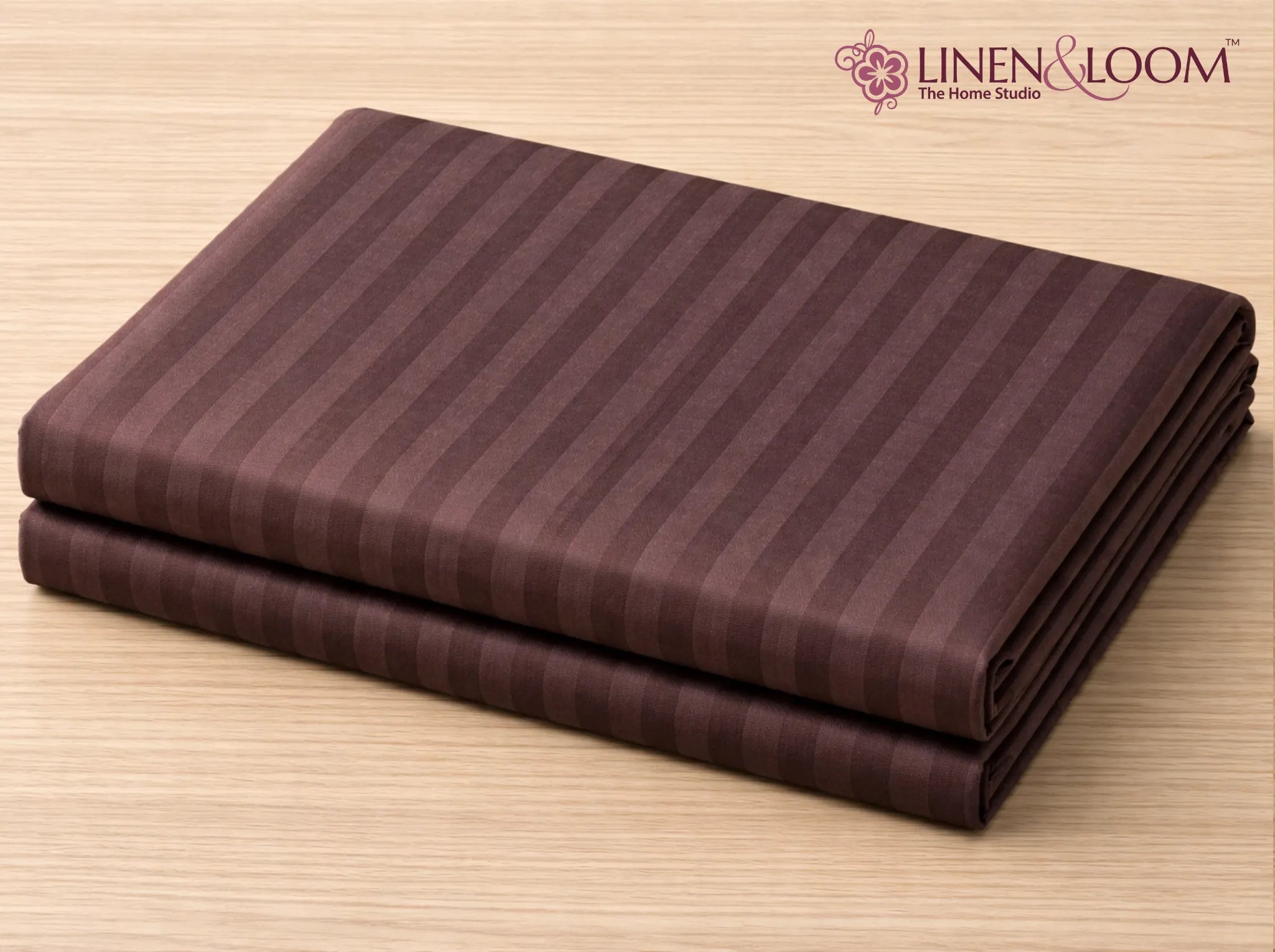 Brown - Linen & Loom Elegance Series Super King Size Bedsheet with 2 Pillow Covers | Luxury Striped Cotton Blend Bedsheet Set 200 TC | Soft, Breathable & Hotel-Style Finish (108 x 108 inches)