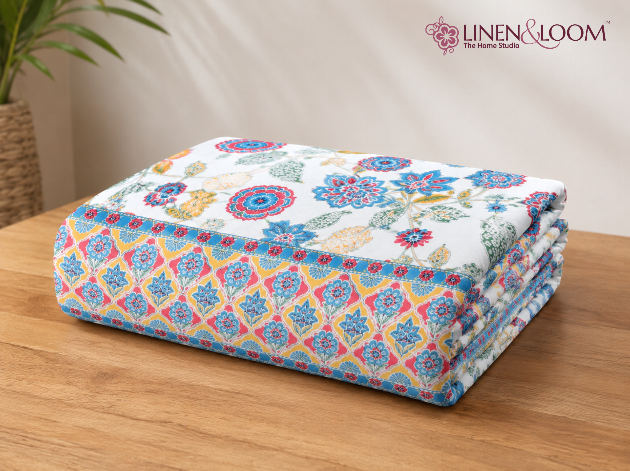 Royal Botanica_Blue — Linen & Loom Jaipur Heritage Super King Size (108 x 108 inches) 100% Pure Cotton Bedsheet with 2 Pillow Covers | Soft & Breathable Bed Cover for Home Decor | 240 TC