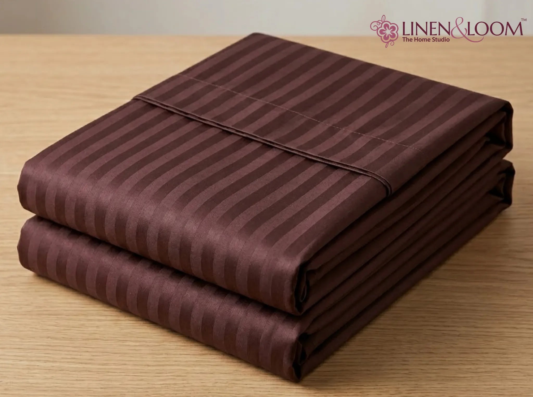 Brown - Linen & Loom Elegance Series (60x90 inches) Bedsheet with 1 Pillow Cover | Luxury Striped Cotton Blend Bedsheet Set | Soft, Breathable & Hotel-Style Finish | TC 200