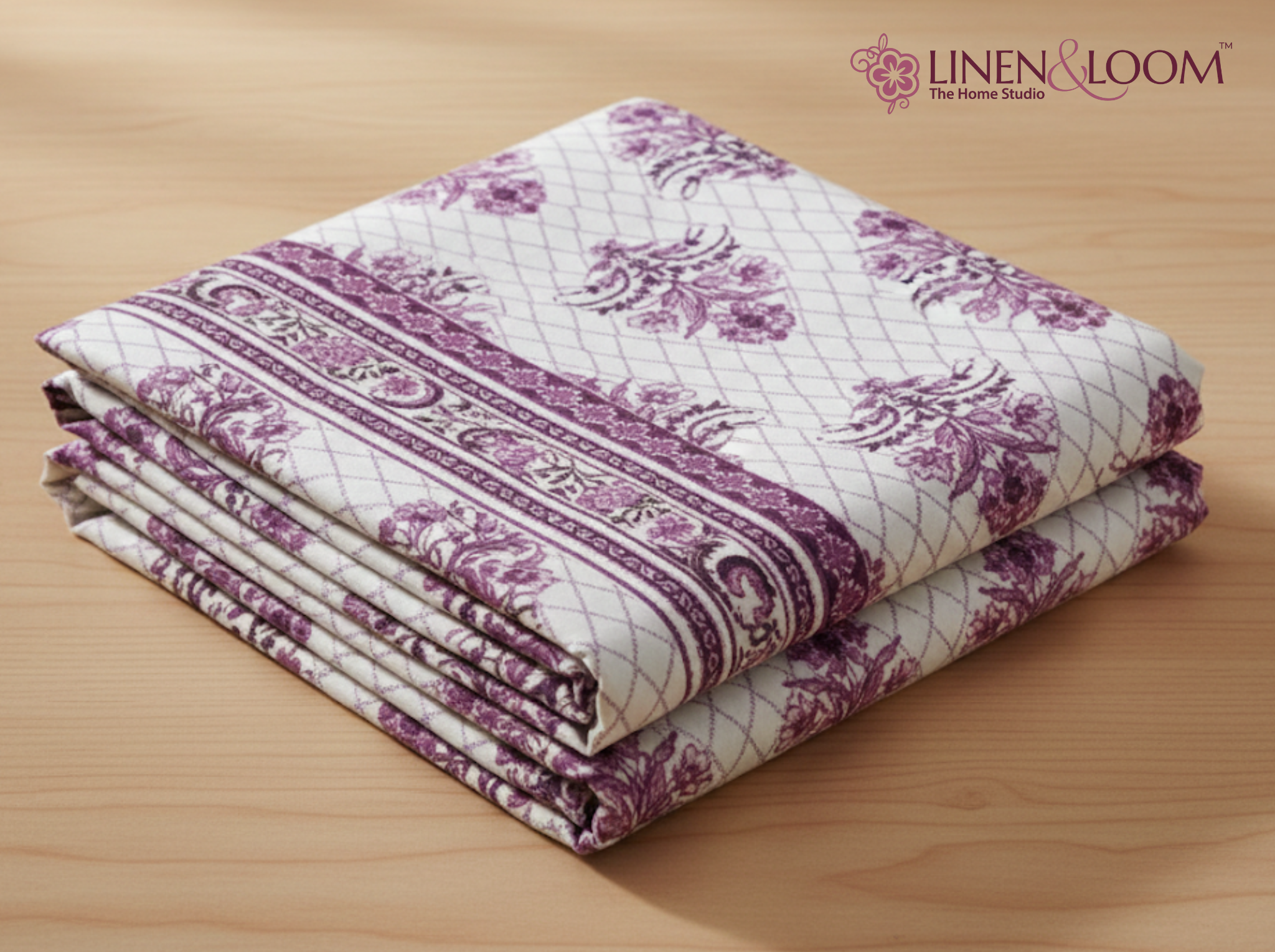 Darbar Elegance - Puple — Linen & Loom Jaipur Heritage Super King Size (108 x 108 inches) 100% Pure Cotton Bedsheet with 2 Pillow Covers | Soft & Breathable Bed Cover for Home Decor | 240 TC